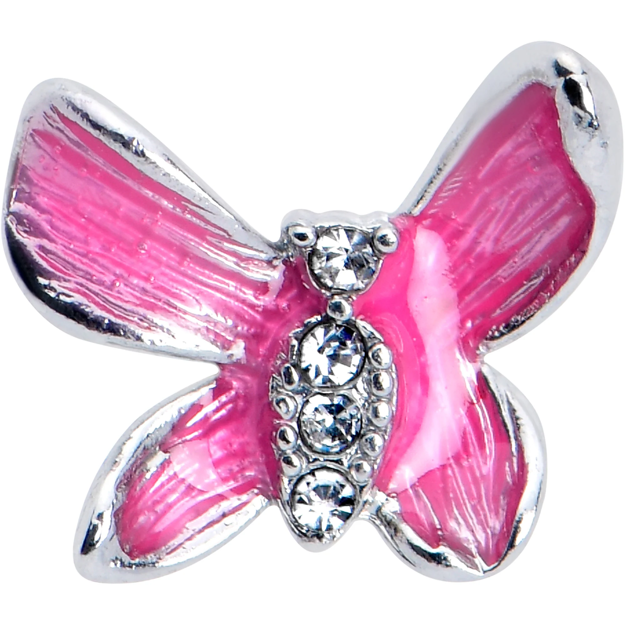16G 1/4 Clear Gem Chunky Butterfly Pink Cartilage Tragus Earring - Image 2