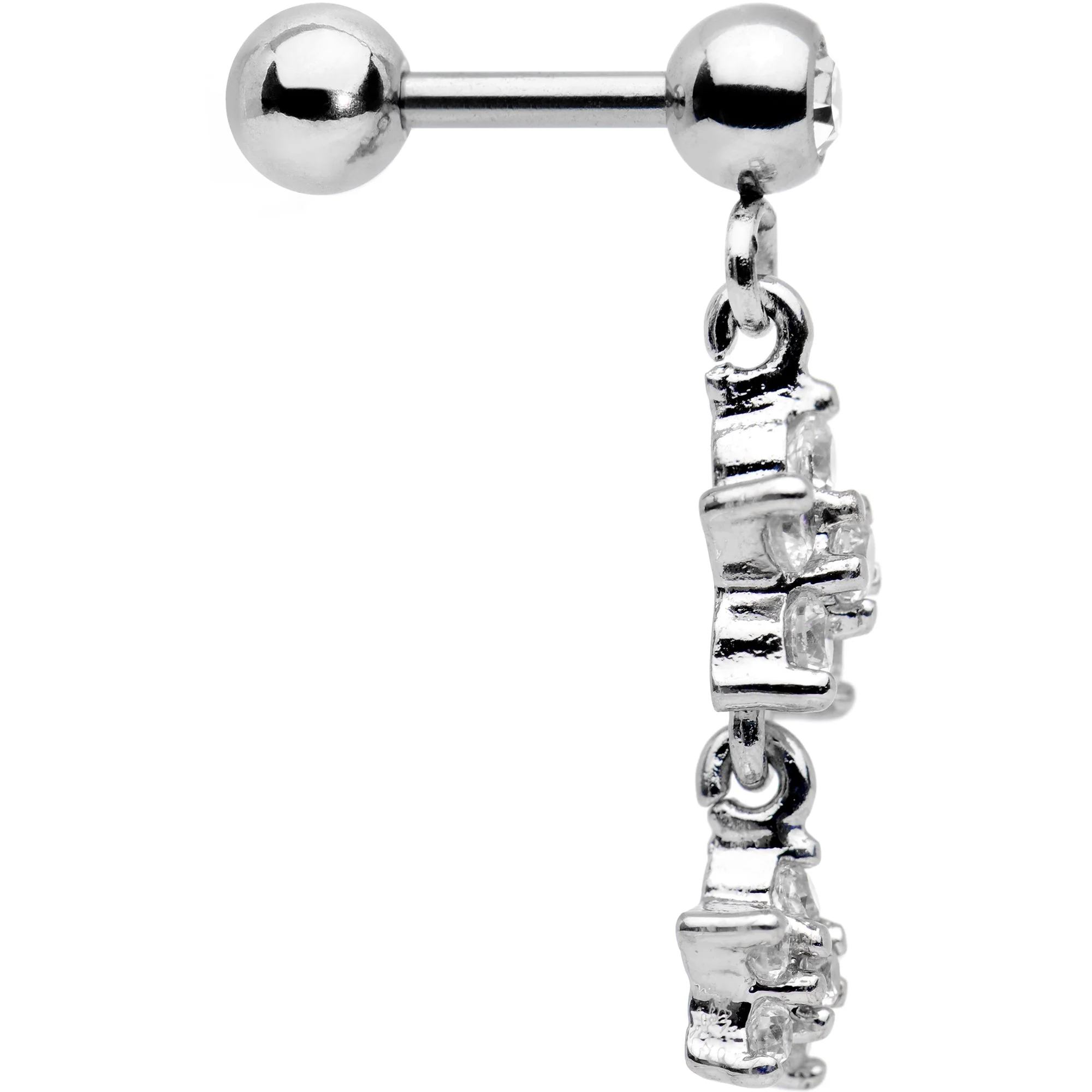 16G 1/4 Clear Gem Double Star Dangle Cartilage Tragus Earring - Image 3