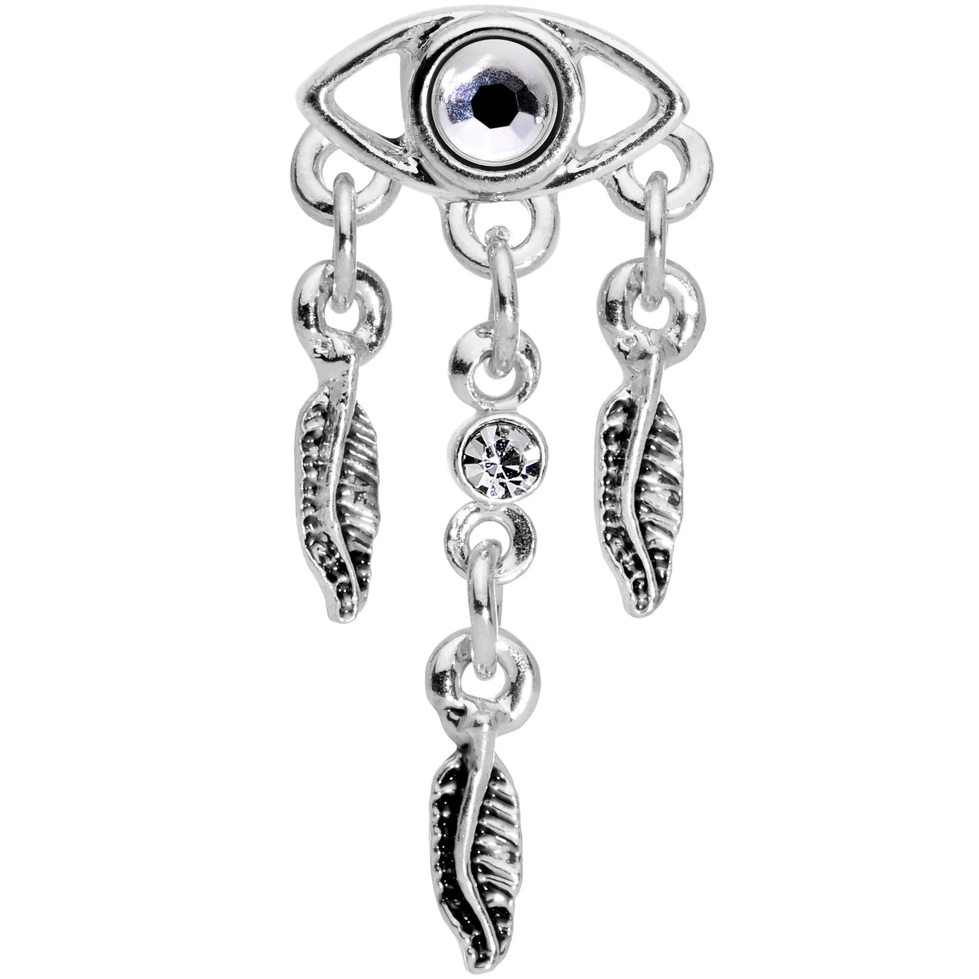 16G 1/4 Clear Gem Eye Feather Dangle Cartilage Tragus Earring - Image 2