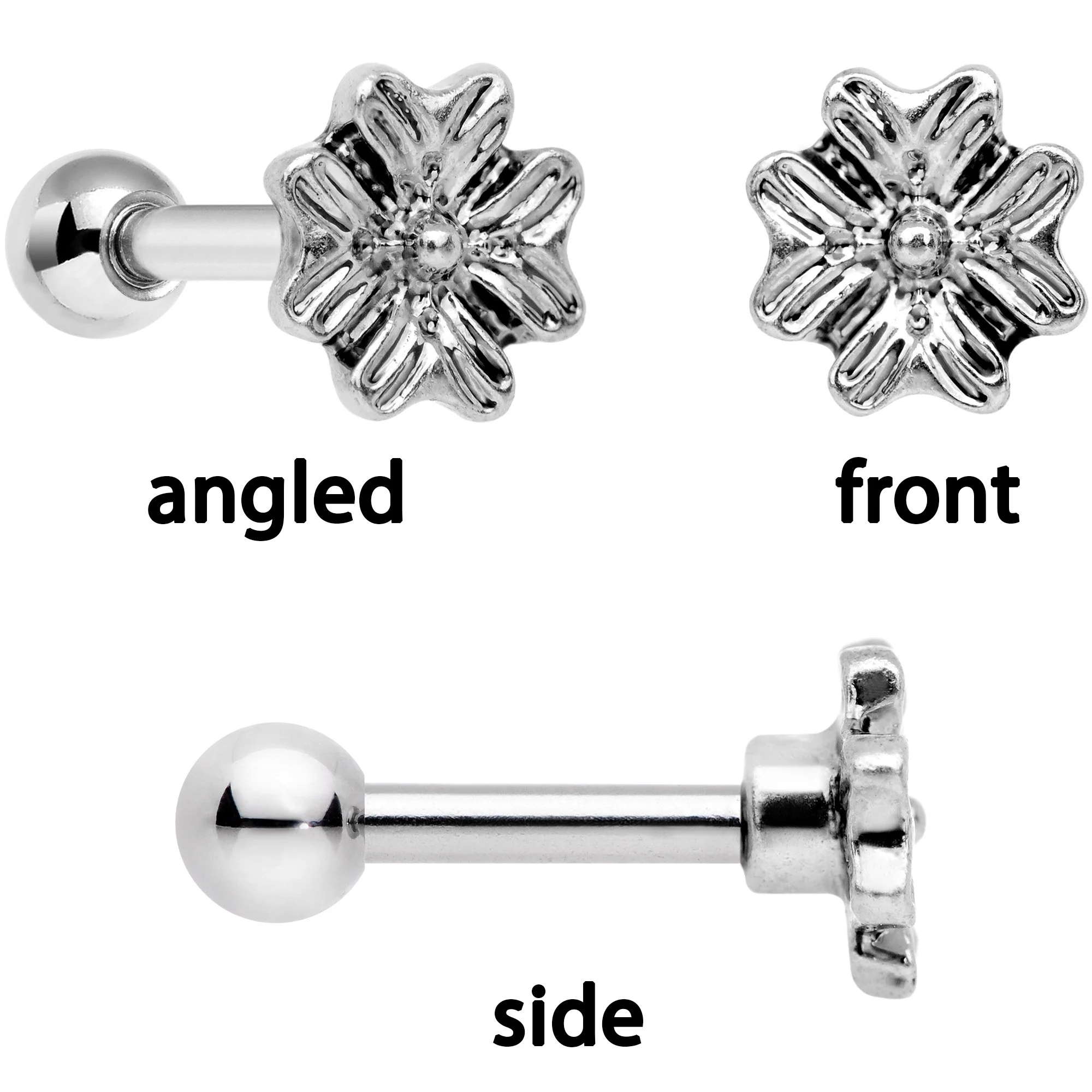 16G 1/4 Clear Gem Flowers Cartilage Tragus Earring Set of 3 - Image 3