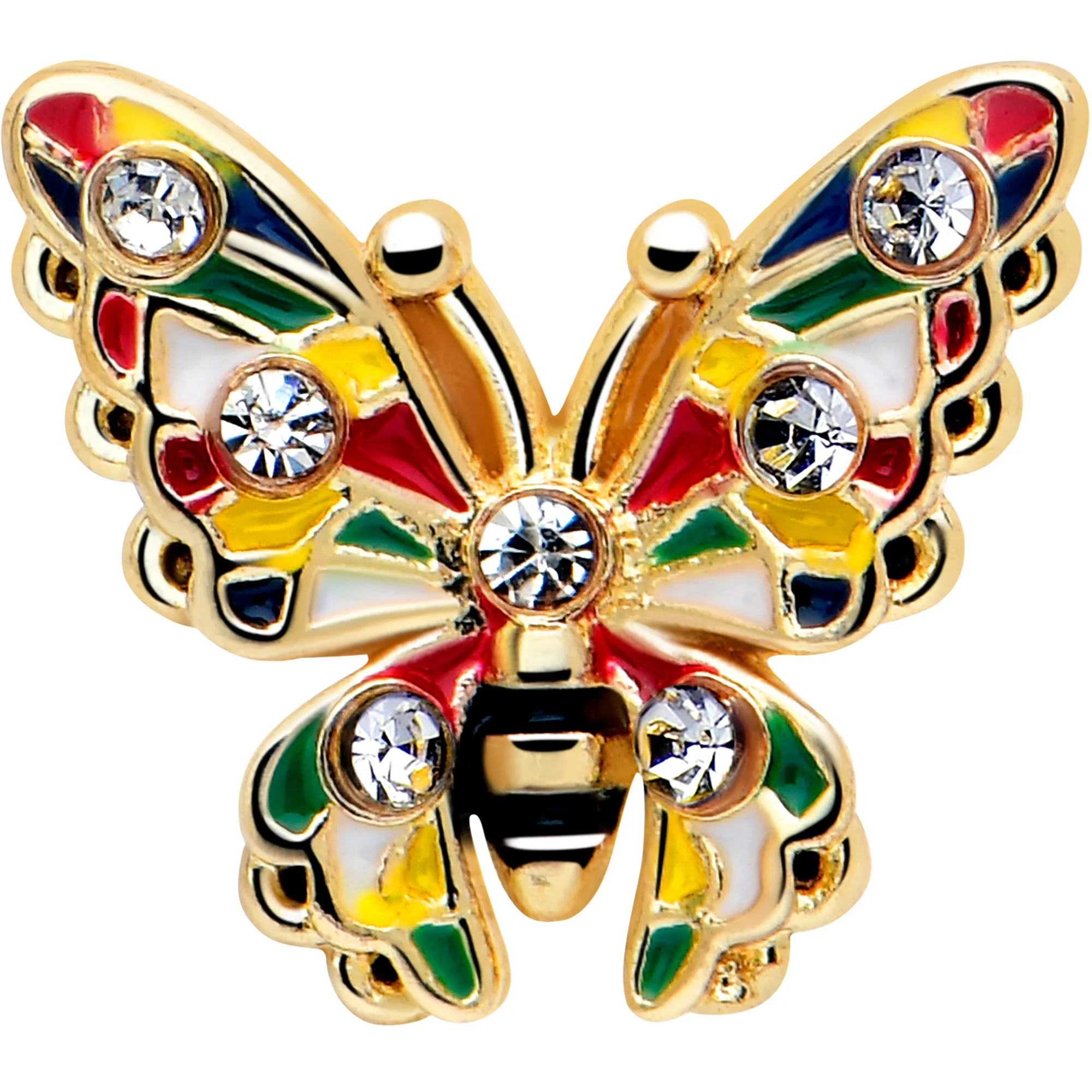 16G 1/4 Clear Gem Gold Tone Color Block Butterfly Labret - Image 3