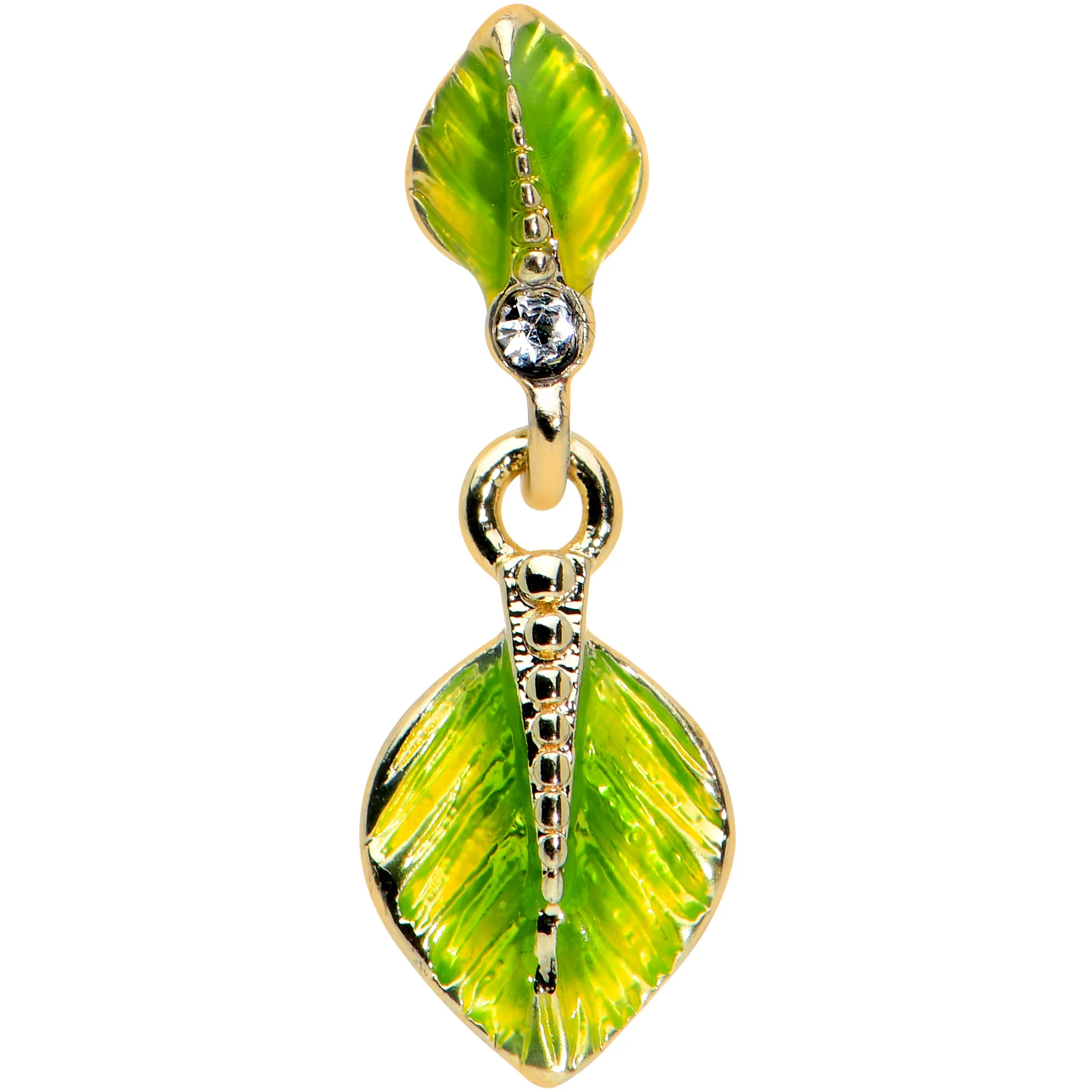 16G 1/4 Clear Gem  Gold Tone Lush Leaves Dangle Cartilage Tragus - Image 2