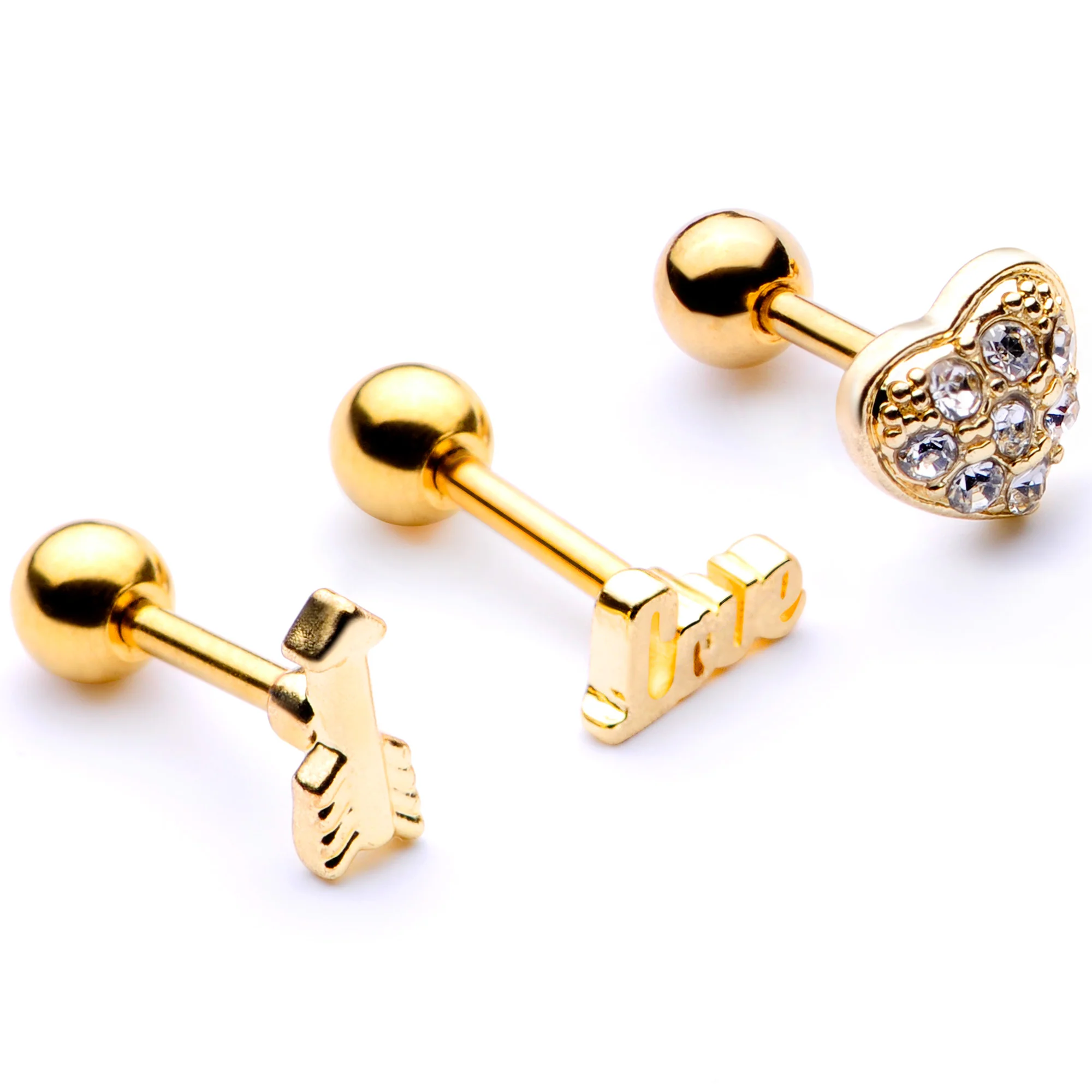 16G 1/4 Clear Gem Gold Tone Plated Valentine Cartilage Set - Image 2