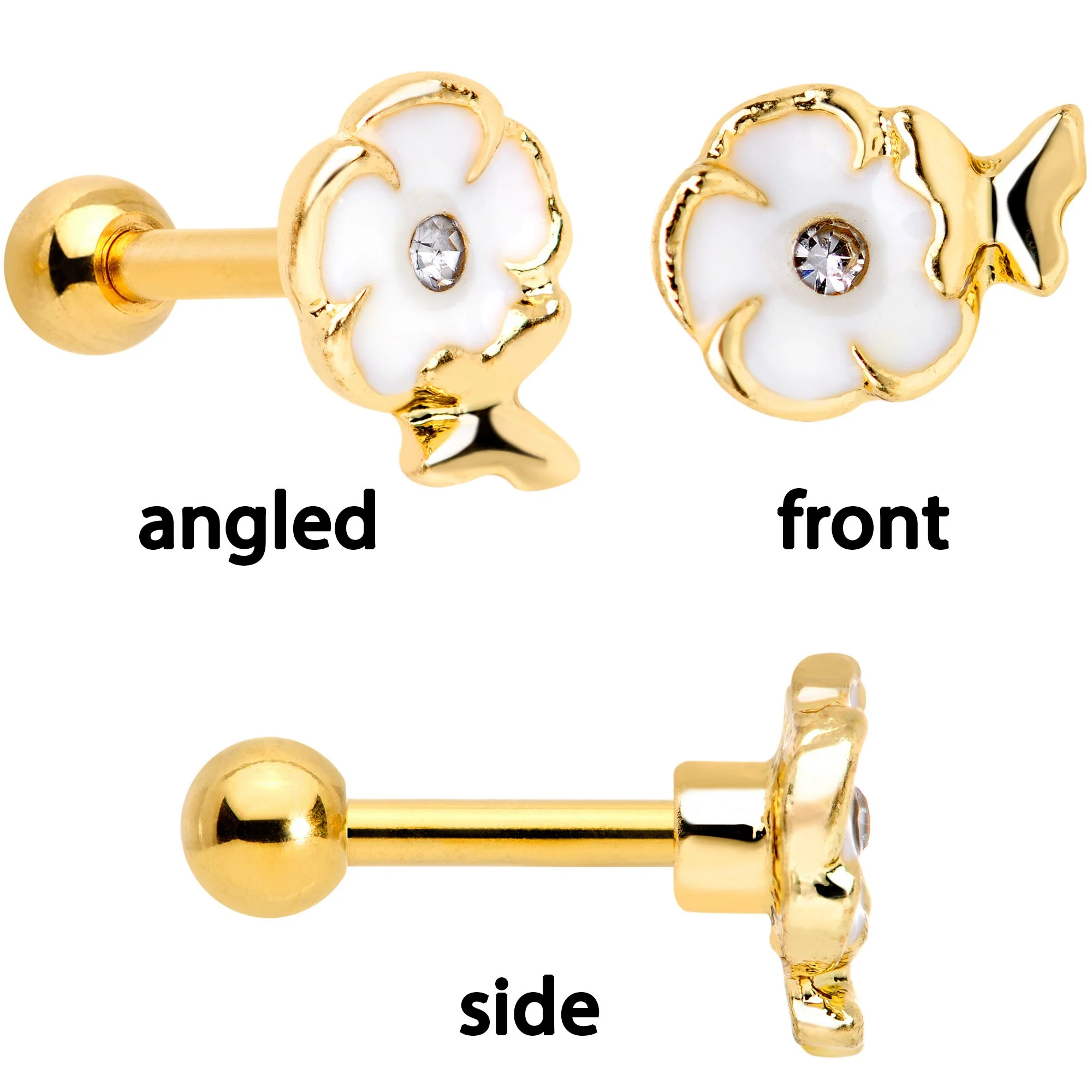 16G 1/4 Clear Gem Gold Tone Spring Cartilage Tragus Set of 3 - Image 3