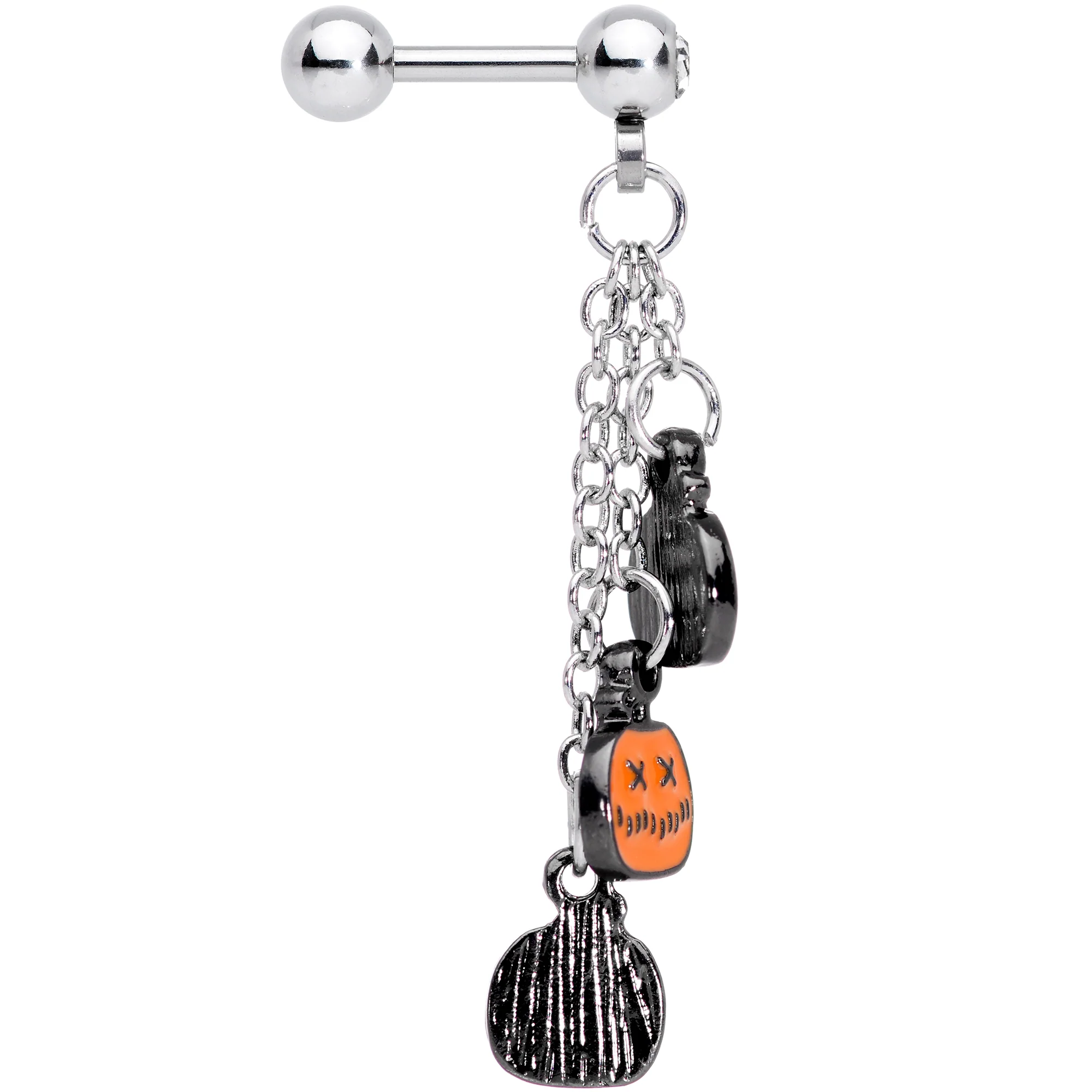 16G 1/4 Clear Gem Halloween Pumpkin Dangle Cartilage Earring - Image 2