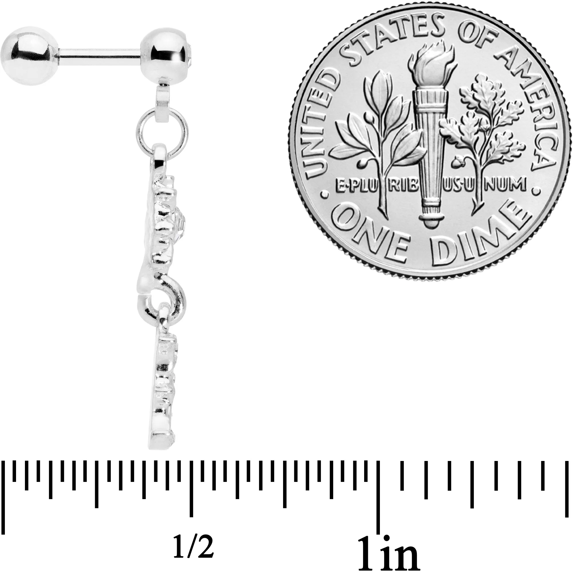 16G 1/4 Clear Gem Moon Dangle Cartilage Tragus - Image 4