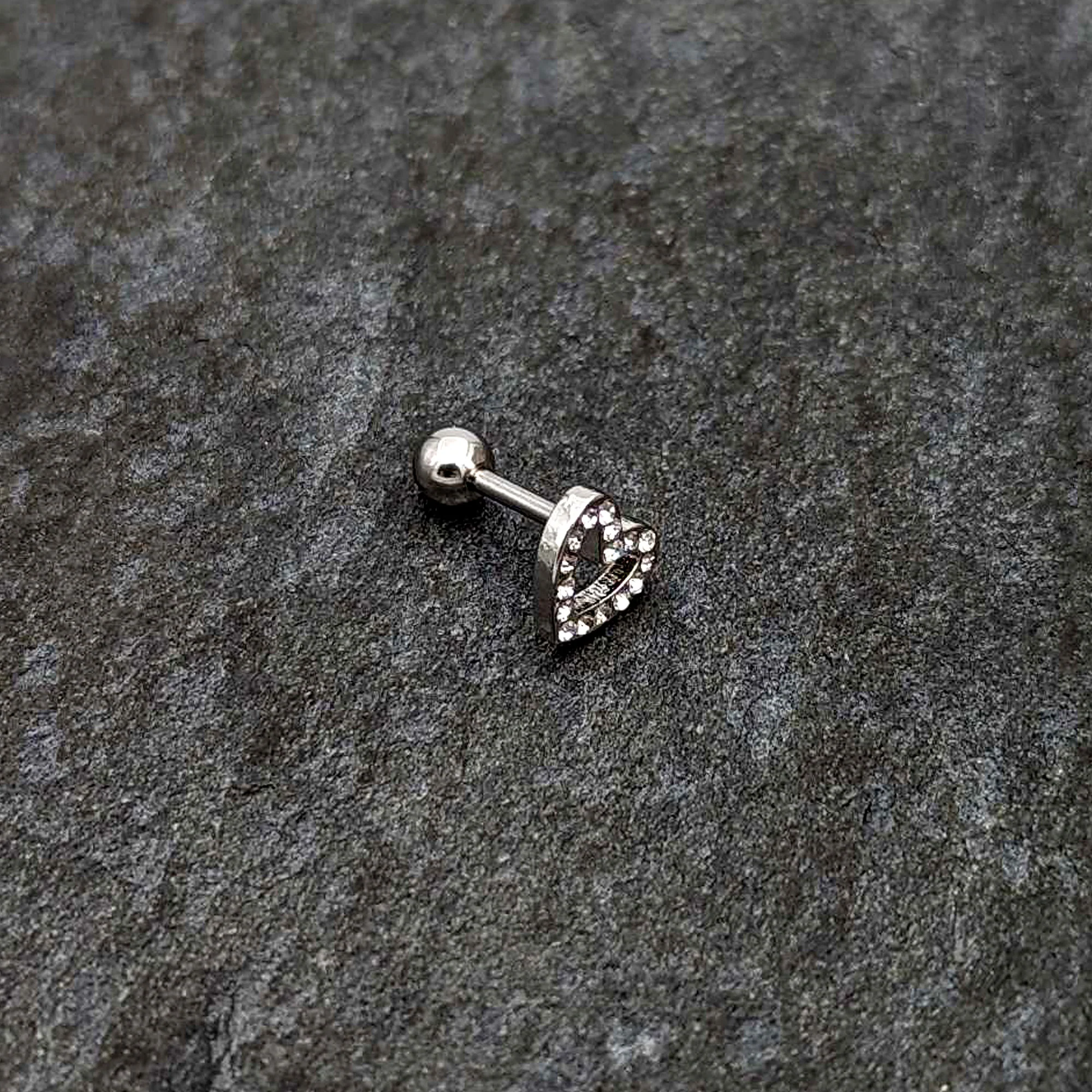 16G 1/4 Clear Gem Open Heart Valentine Cartilage Tragus Earring - Image 6