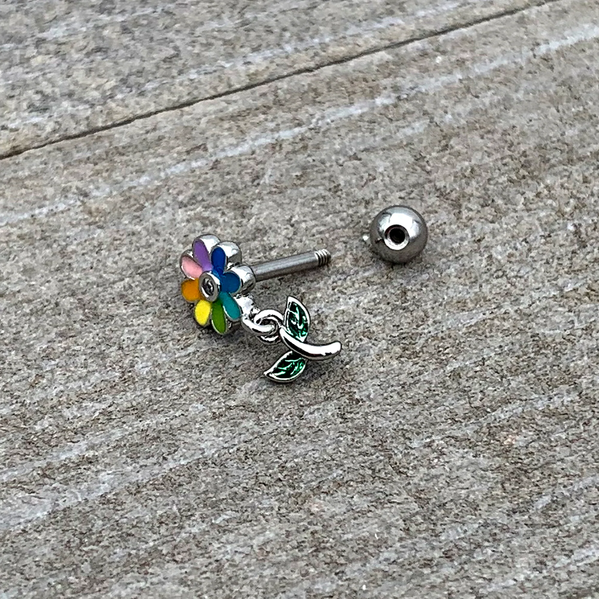 16G 1/4 Clear Gem Pride Rainbow Flower Dangle Cartilage Tragus - Image 5