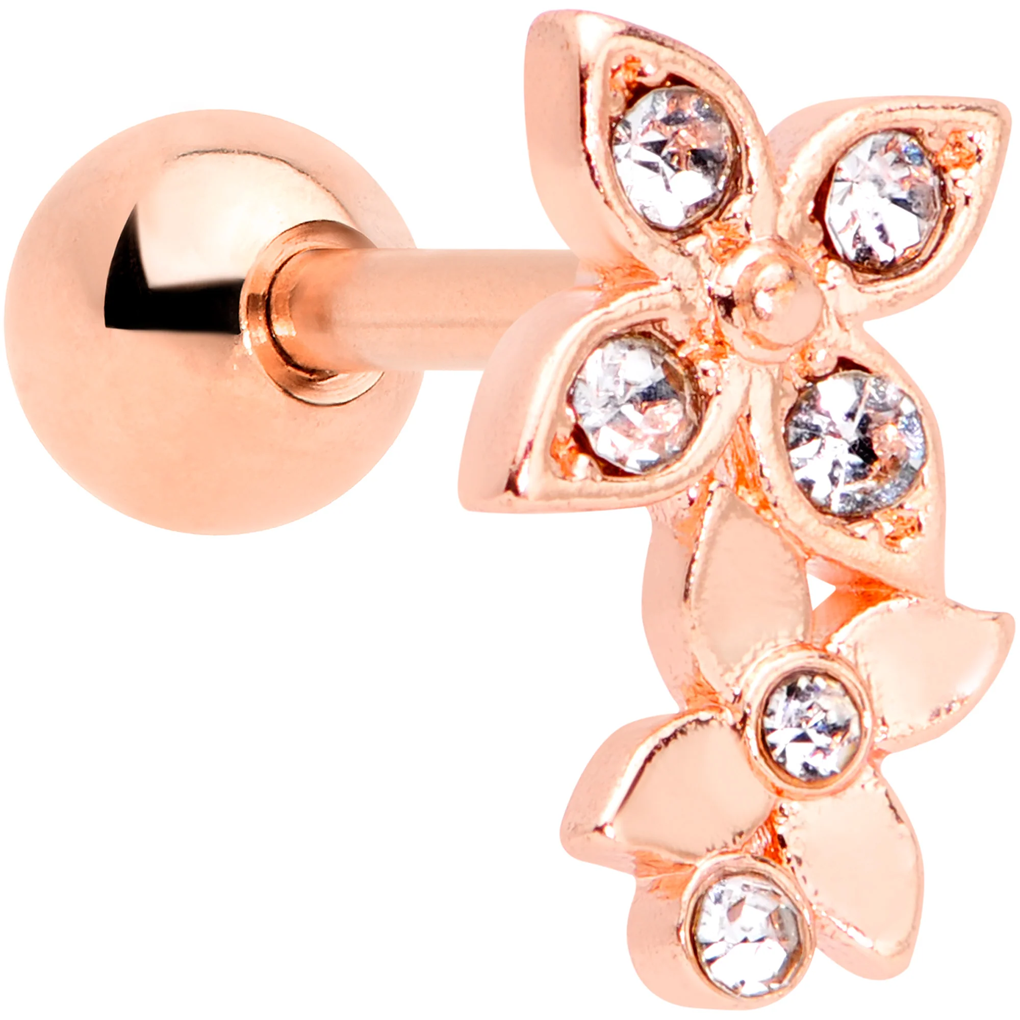 16G 1/4 Clear Gem Rose Gold Tone Bloom Butterfly Cartilage Tragus