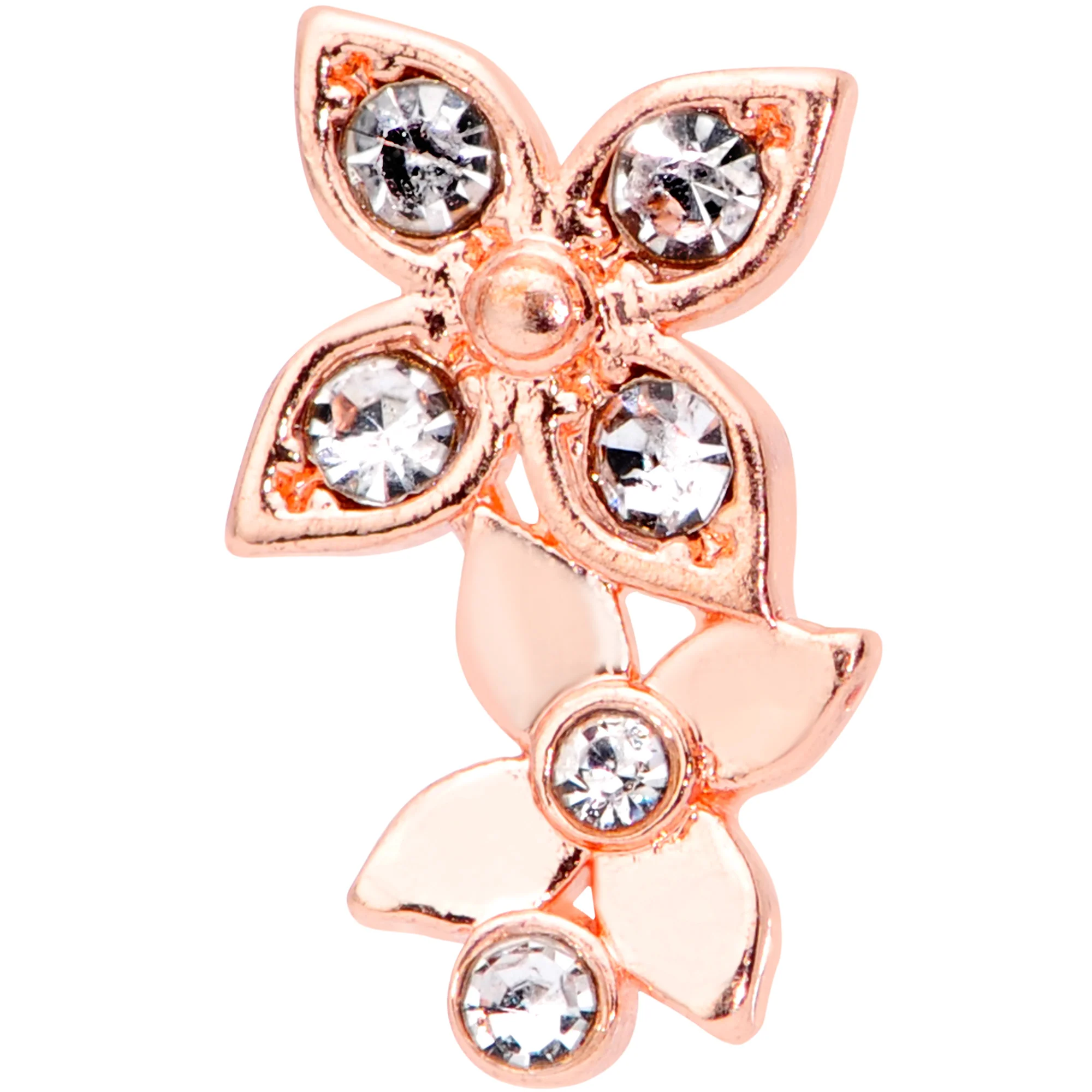 16G 1/4 Clear Gem Rose Gold Tone Bloom Butterfly Cartilage Tragus - Image 2