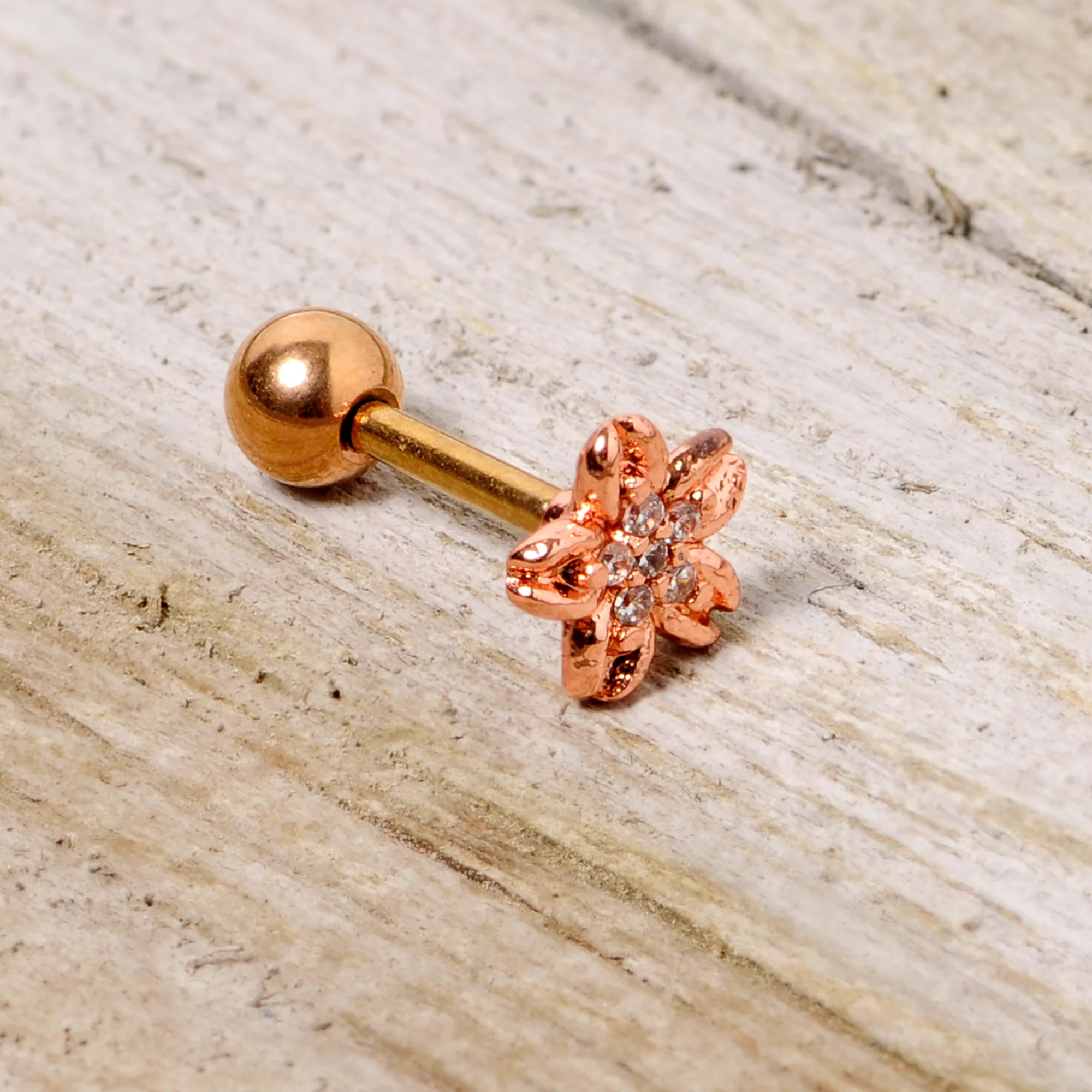 16G 1/4 Clear Gem Rose Gold Tone Flower Cartilage Tragus Earring - Image 4