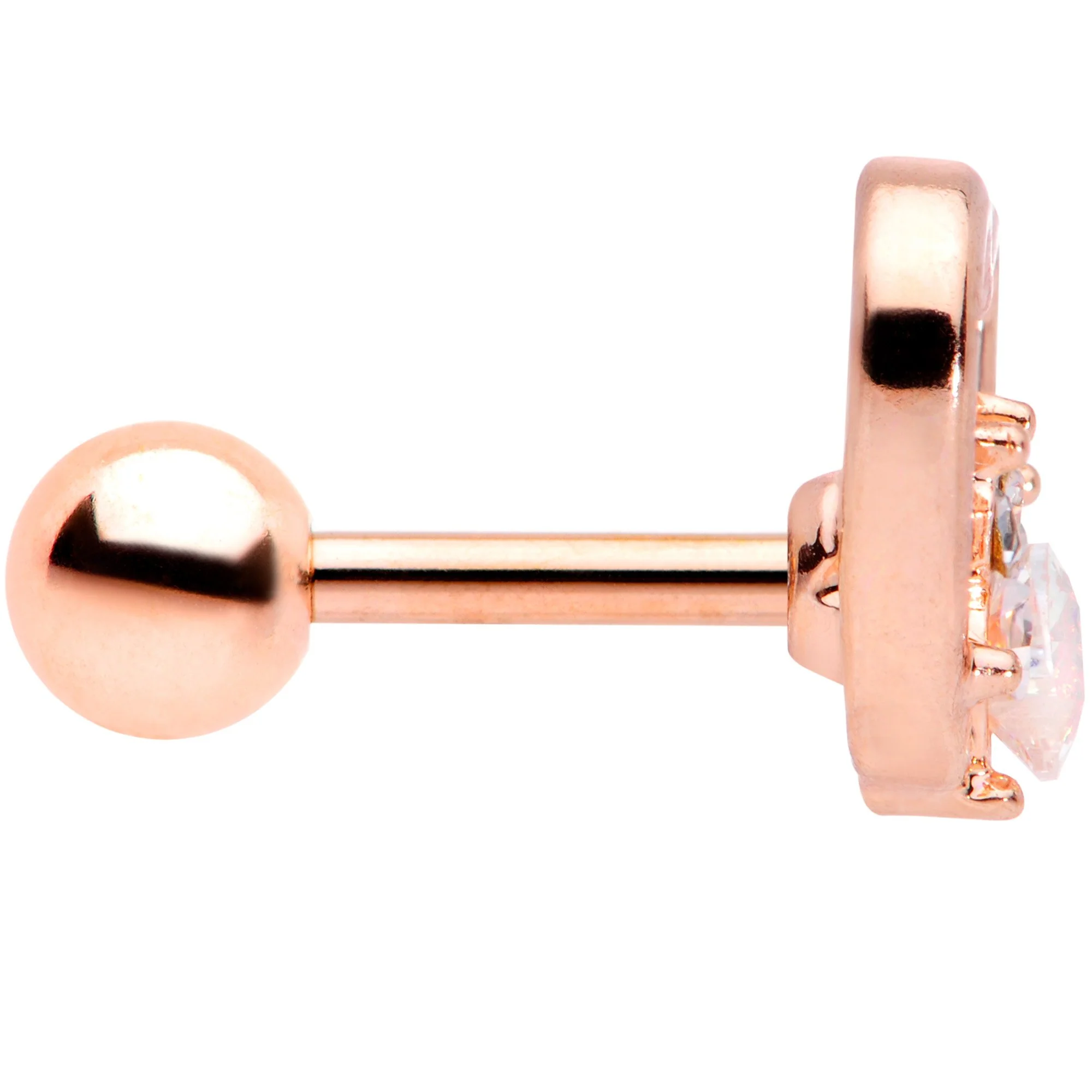 16G 1/4 Clear Gem Rose Gold Tone Hollow Heart Cartilage Tragus - Image 3