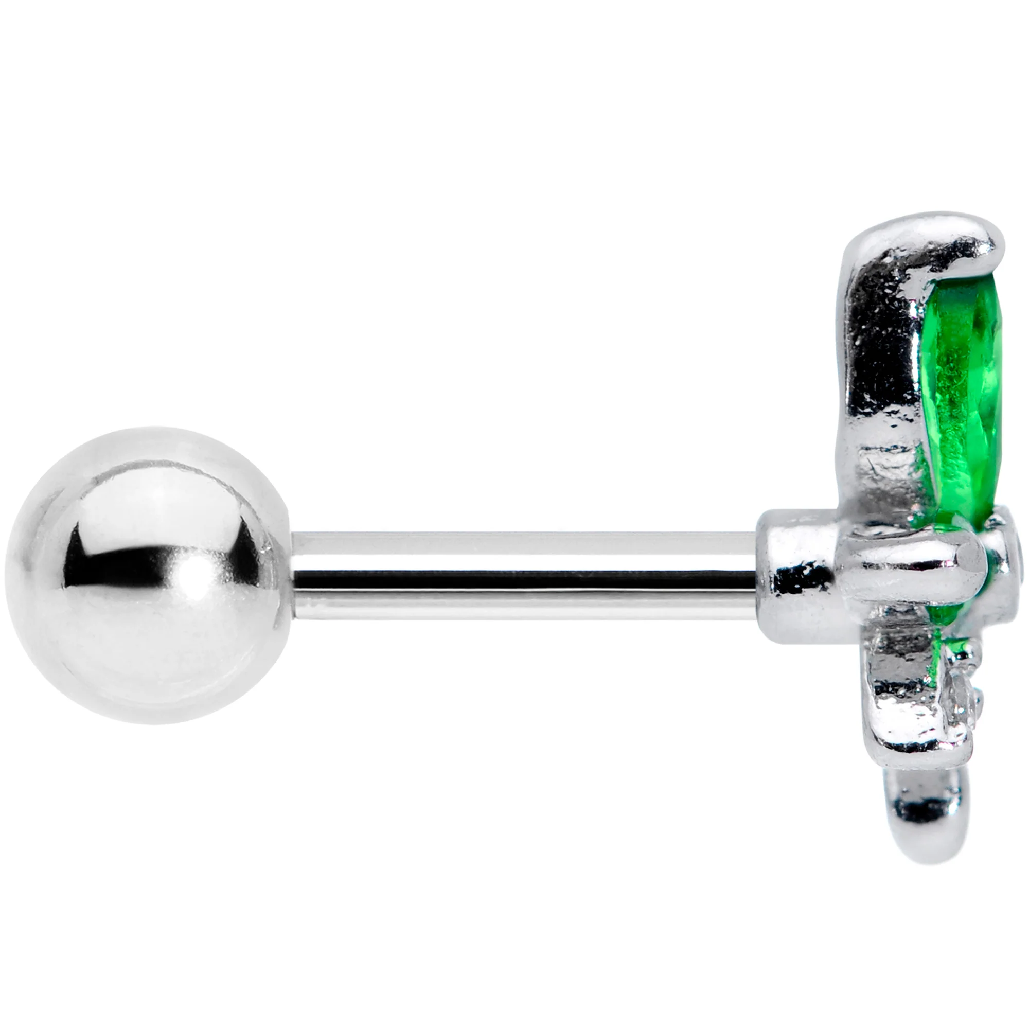 16G 1/4 Clear Green Gem Pot Leaf Cartilage Tragus Earring - Image 3