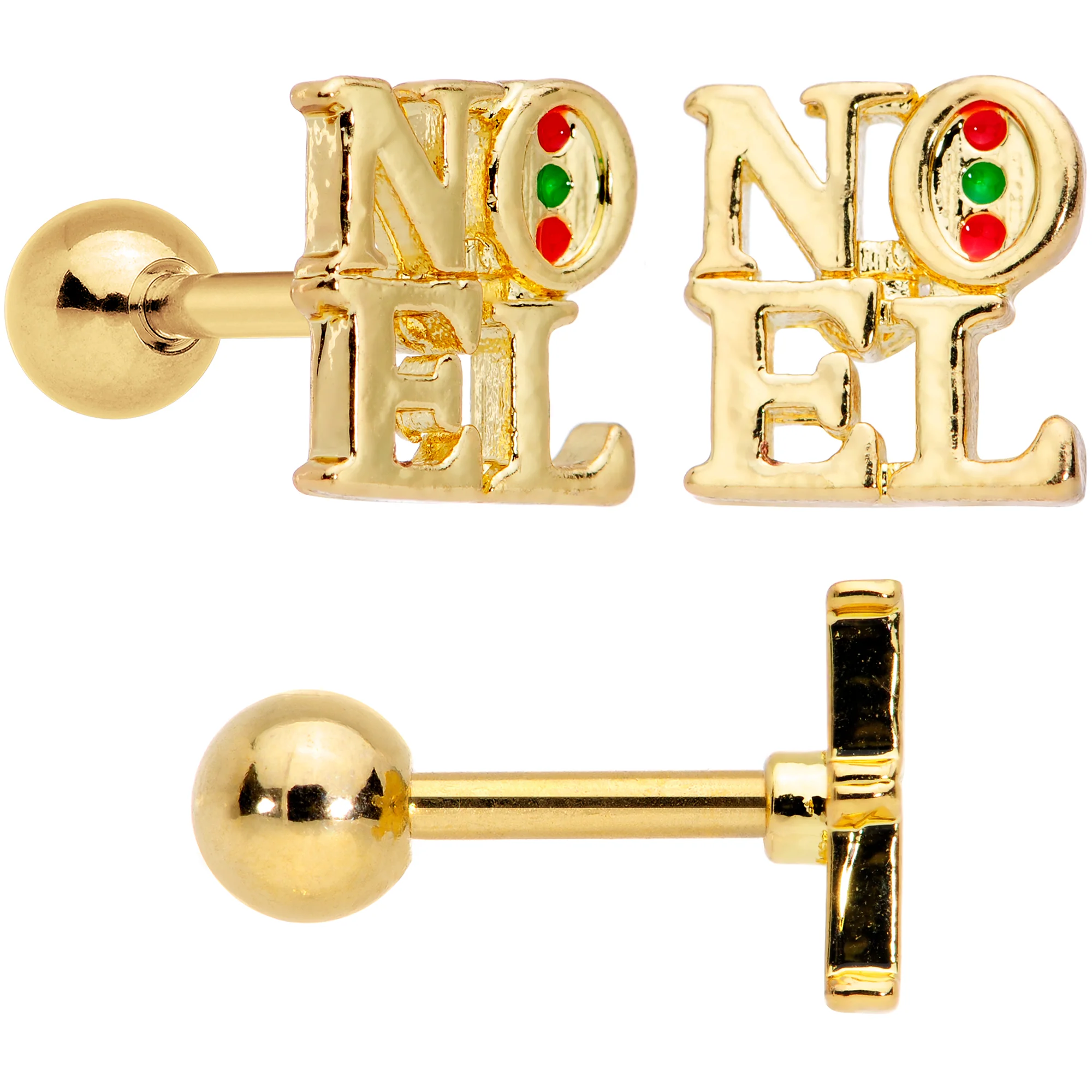 16G 1/4 Clear Red Gem Noel Christmas Cartilage Tragus Set of 3 - Image 2