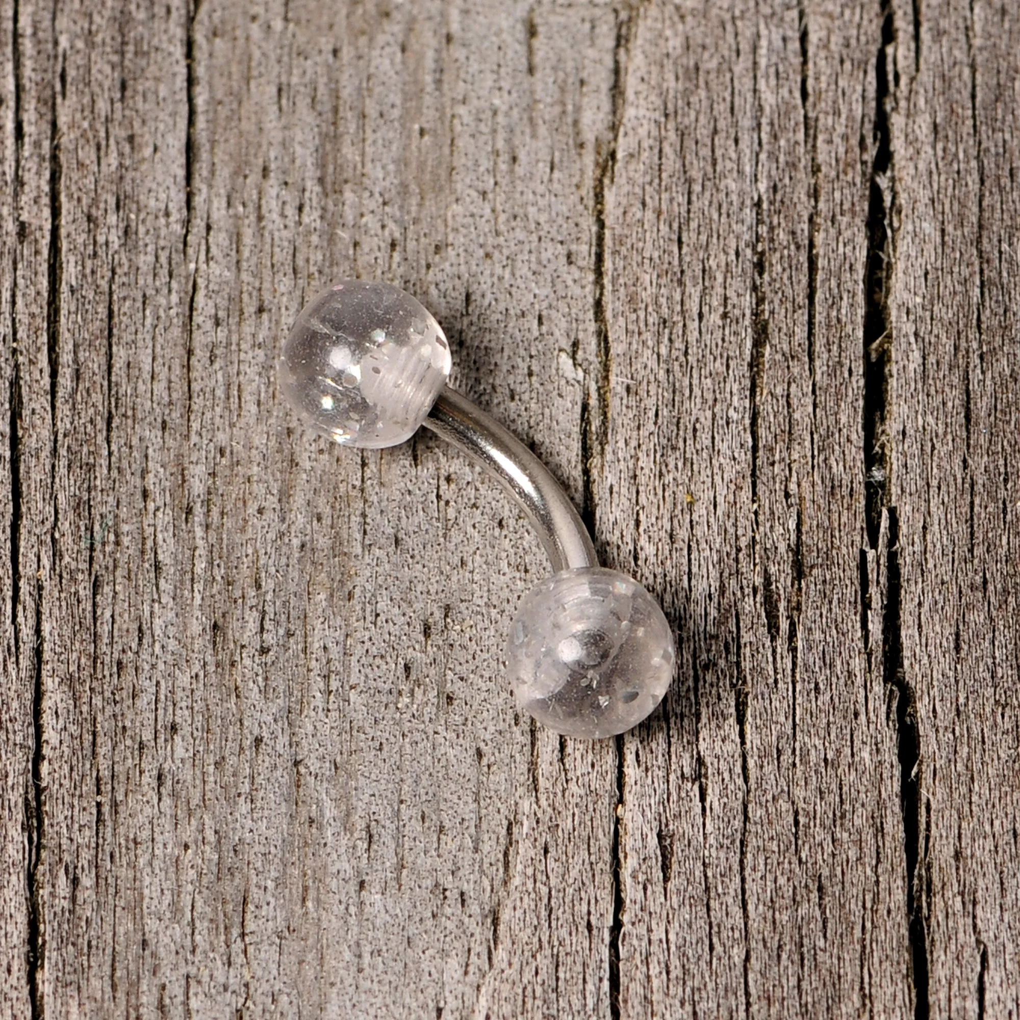 16G 1/4 Clear Speckled Acrylic Ends Curved Barbell - Image 6