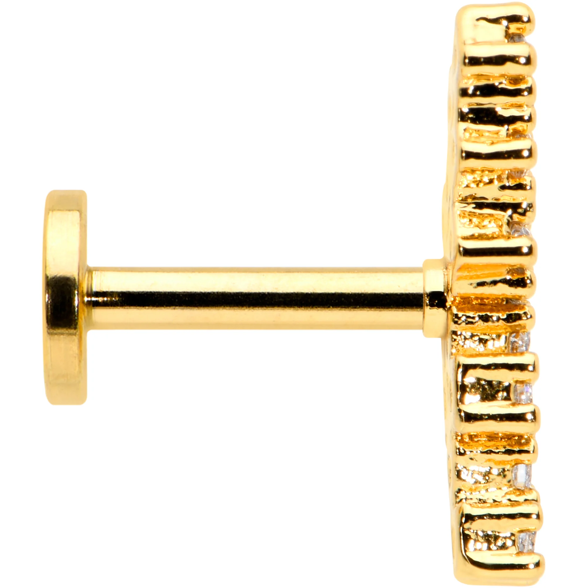 16G 1/4 CZ Gem Gold Hue Texture Arc Internal Thread Labret Tragus - Image 3