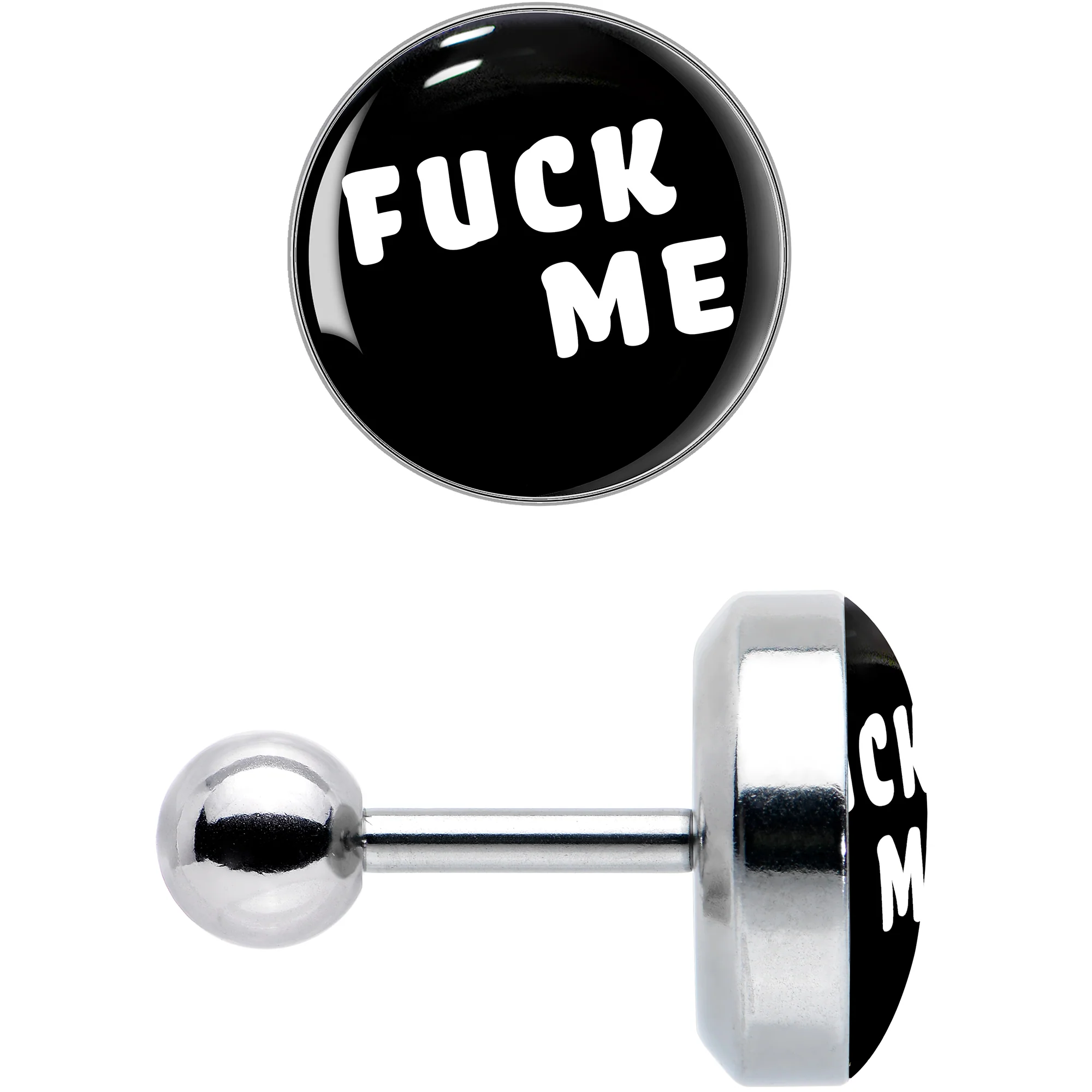 16G 1/4 F*ck Me Black White Cartilage Tragus Earring - Image 3