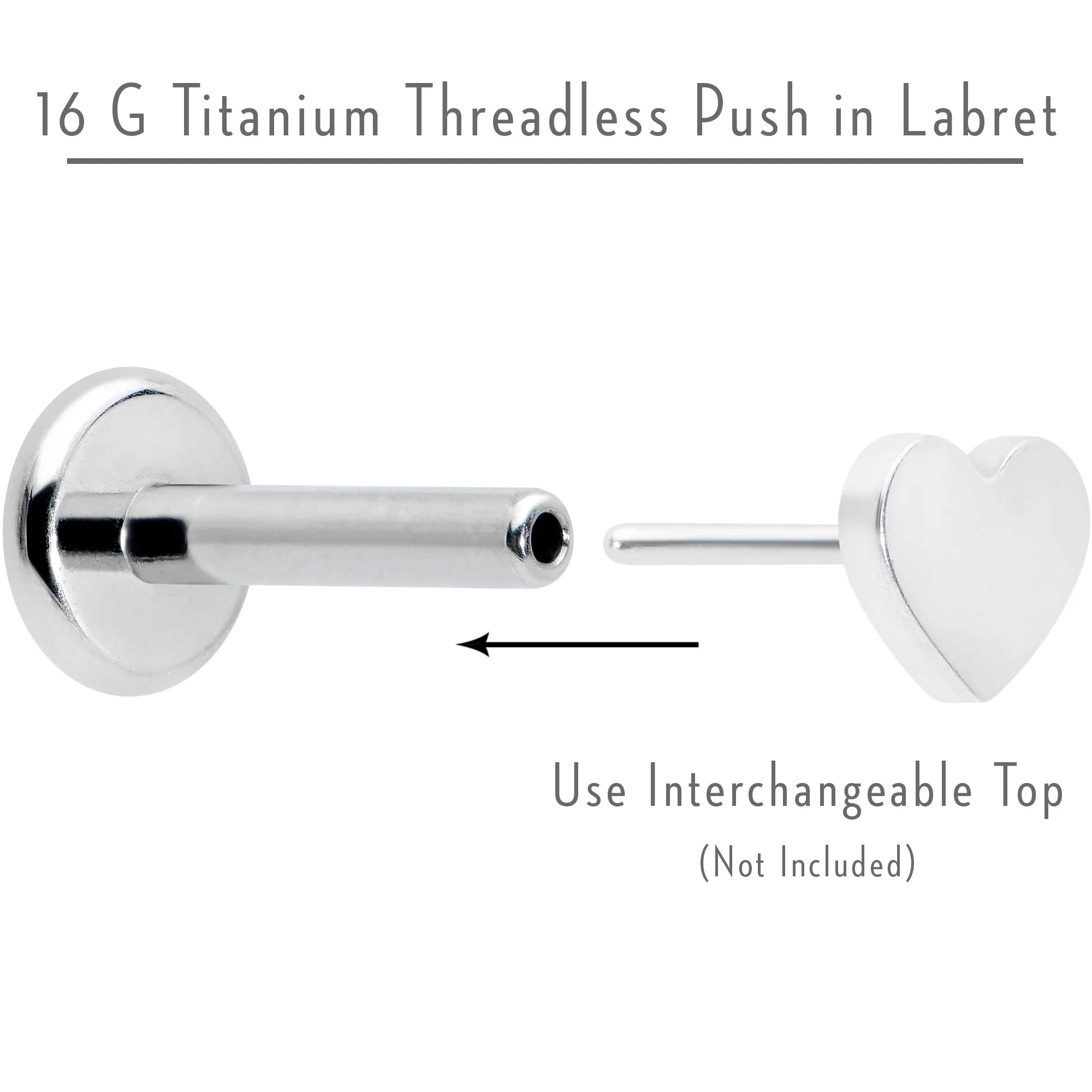16G 1/4 G23 Titanium Threadless Post Only Labret Tragus - Image 4