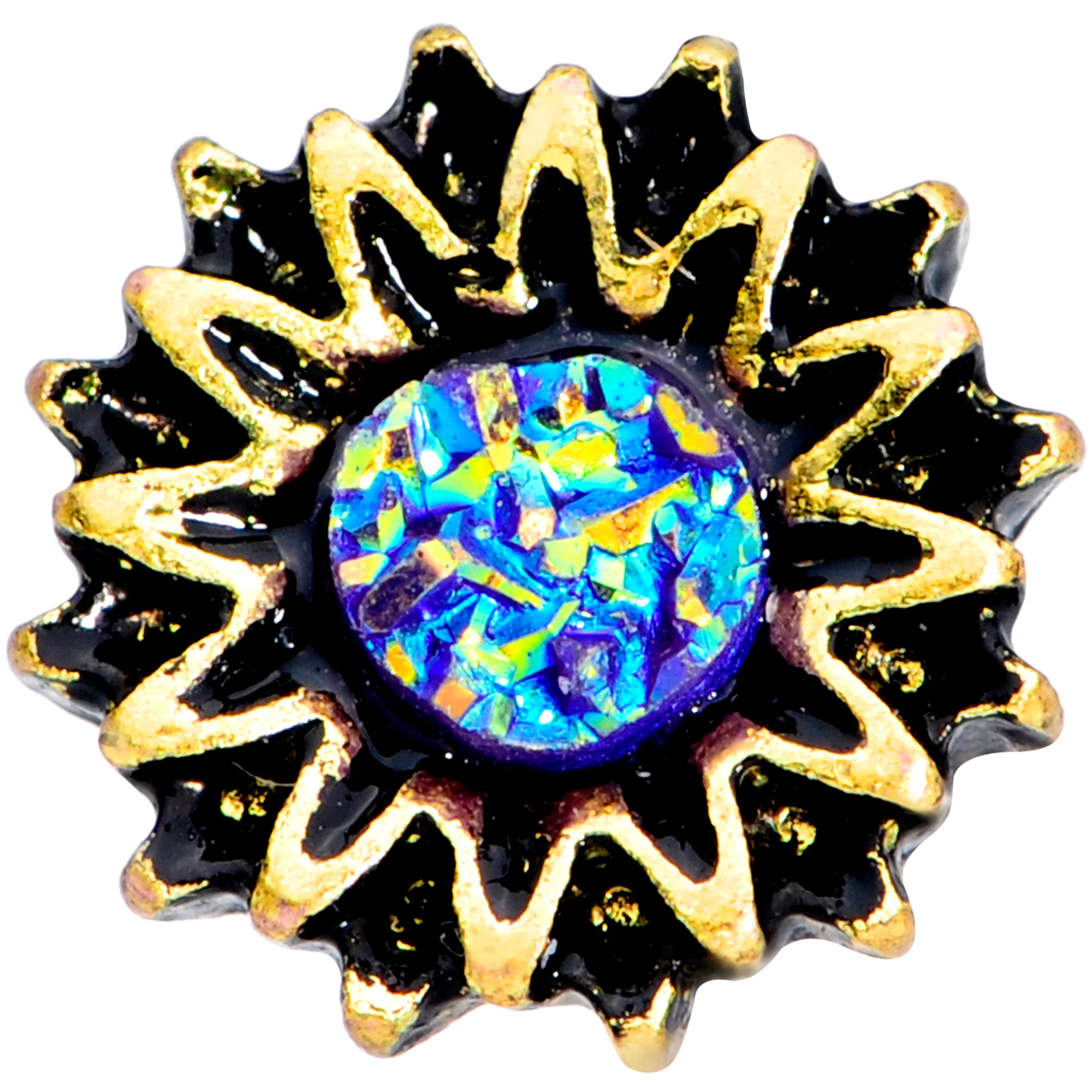 16G 1/4 Gold Tone Aqua Center Sunburst Cartilage Tragus Earring - Image 2