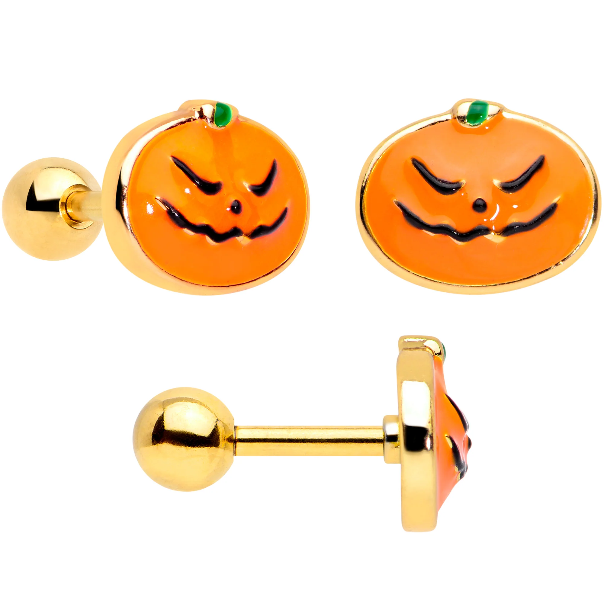 16G 1/4 Gold Tone Black Cat Halloween Cartilage Tragus Set of 3 - Image 2