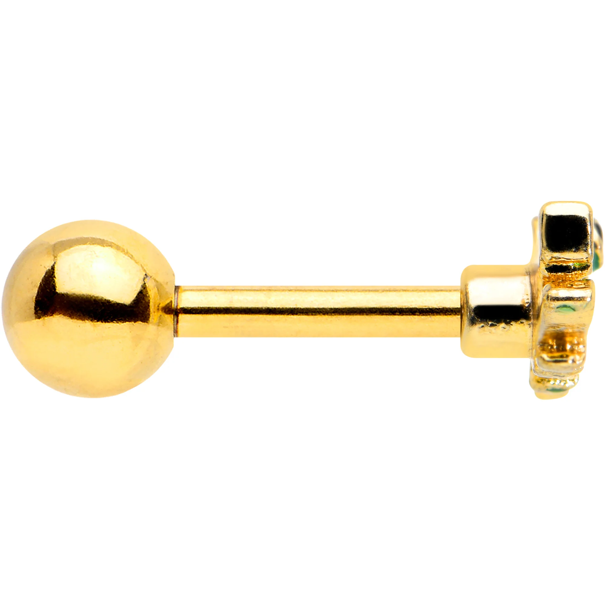 16G 1/4 Gold Tone Green Hungry Alligator Cartilage Tragus Earring - Image 3