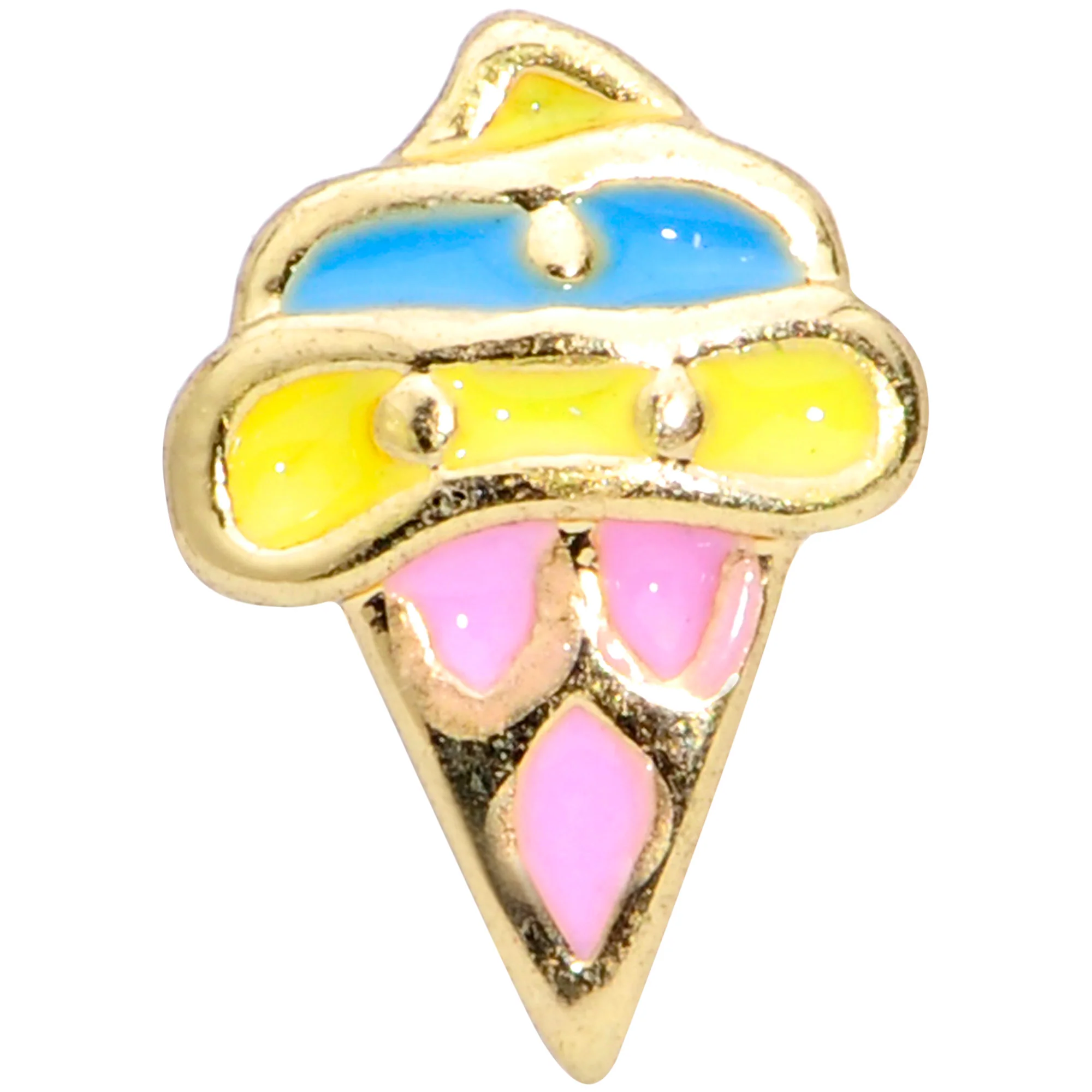 16G 1/4 Gold Tone Pink Blue Ice Cream Cone Cartilage Tragus - Image 2