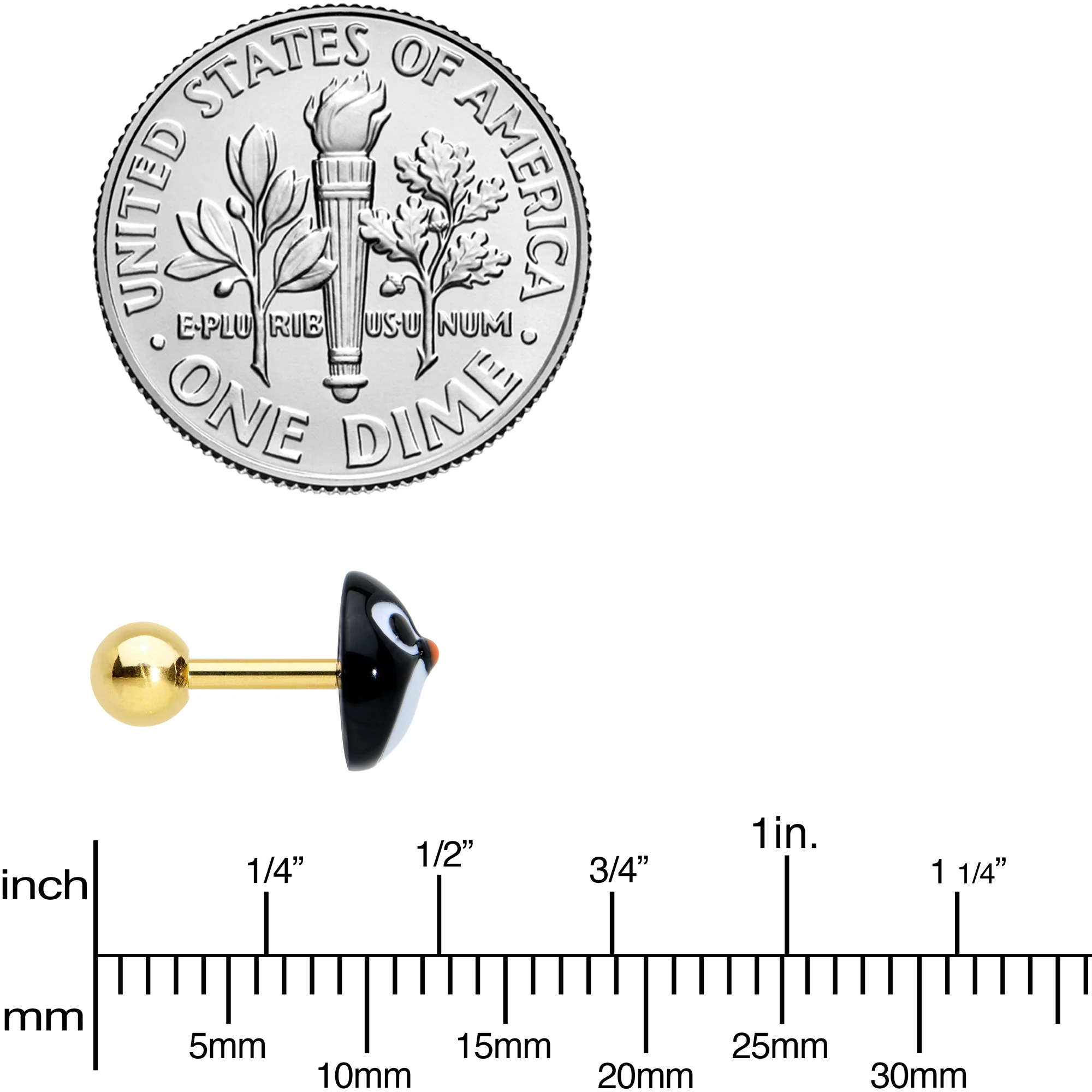 16G 1/4 Gold Tone Round Penguin Face Holiday Cartilage Earring - Image 5