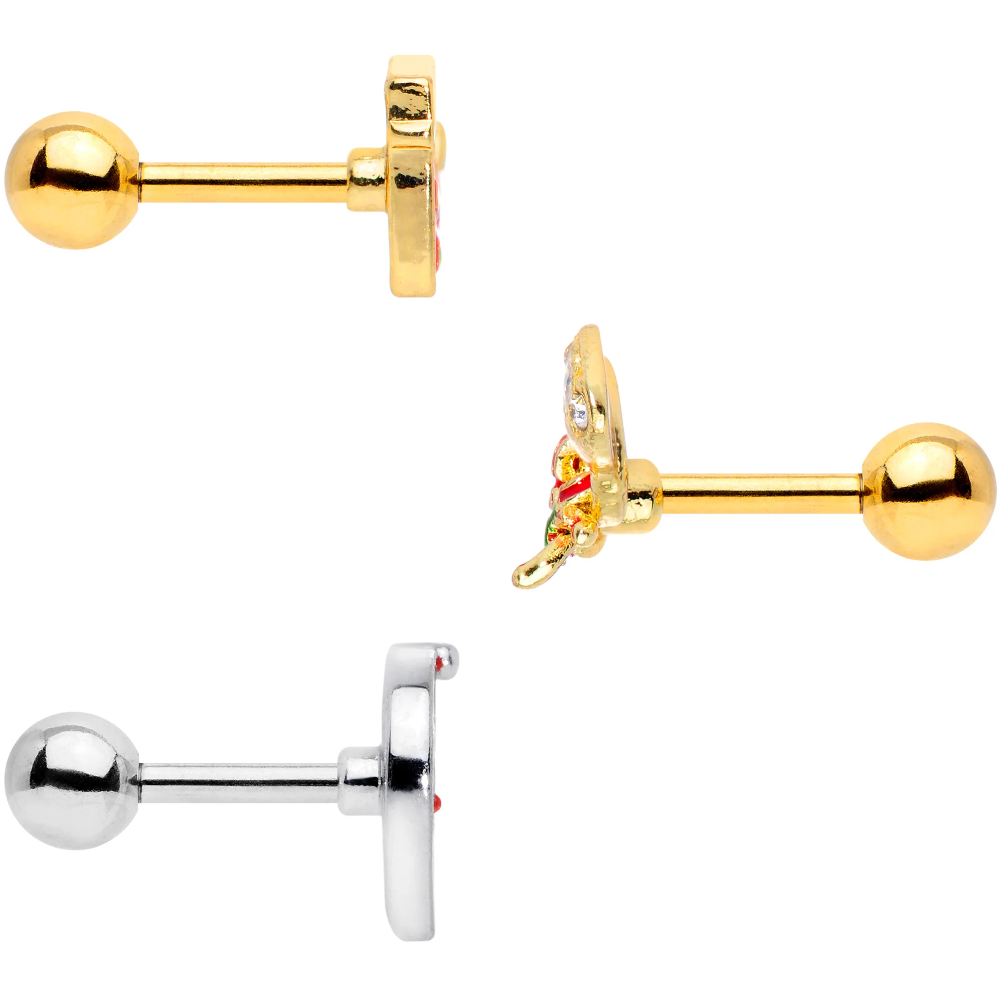 16G 1/4 Gold Tone Santa Merry Christmas Cartilage Tragus Set of 3 - Image 3