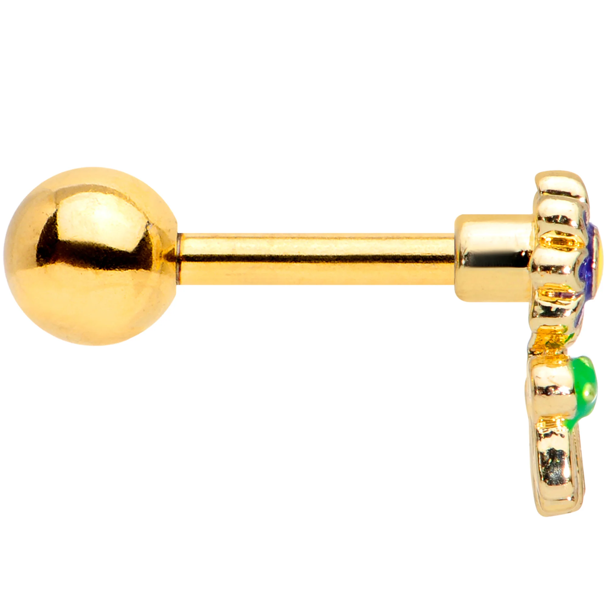 16G 1/4 Gold Tone Snail Flower Cartilage Tragus Earring - Image 3