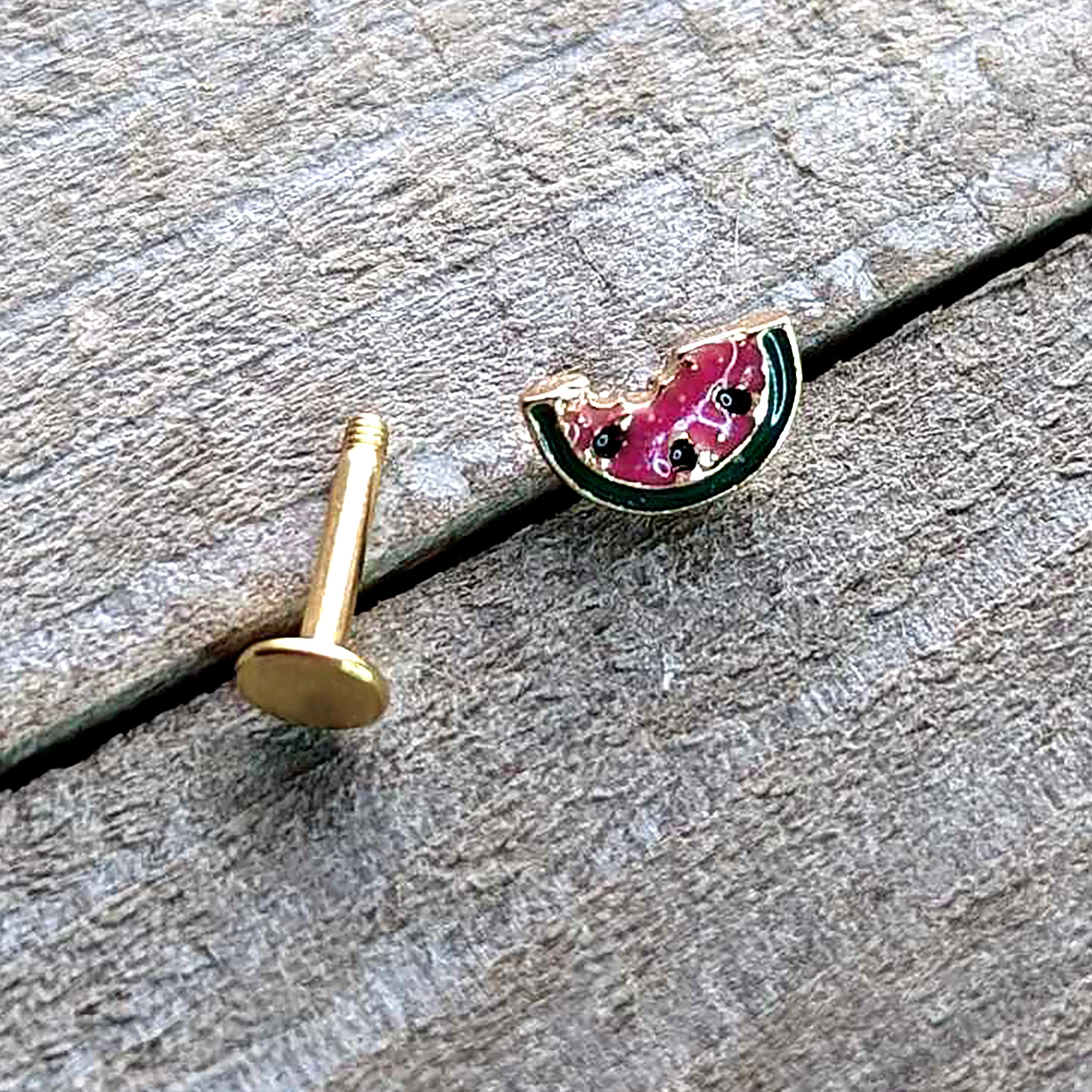 16G 1/4 Gold Tone Watermelon Bite Labret - Image 7