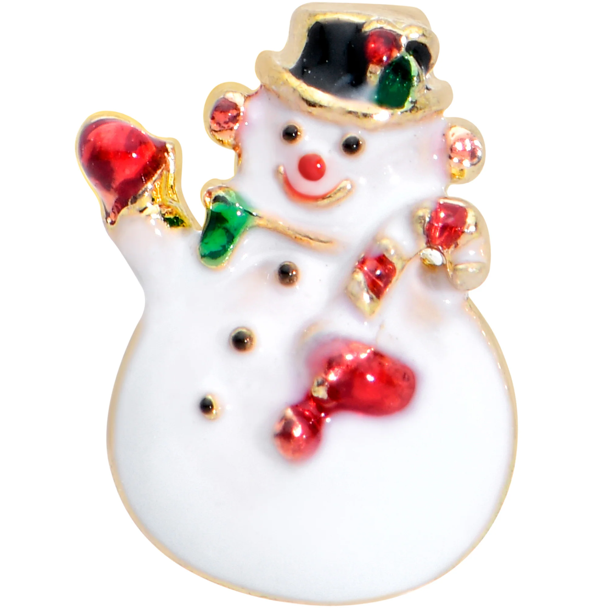16G 1/4 Gold Tone Waving Snowman Christmas Cartilage Tragus - Image 2