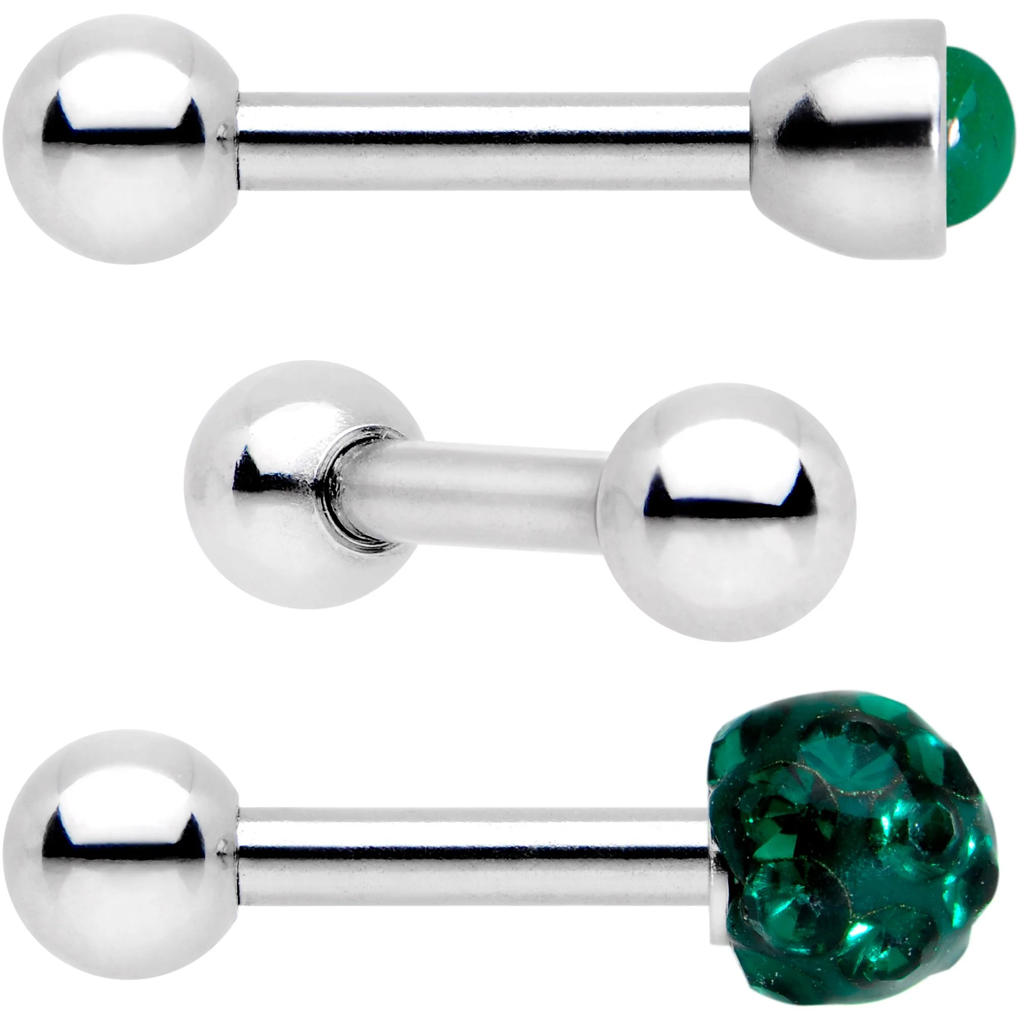16G 1/4 Green Faux Opal Inlay Cartilage Tragus Earring 3 Pack Set - Image 2