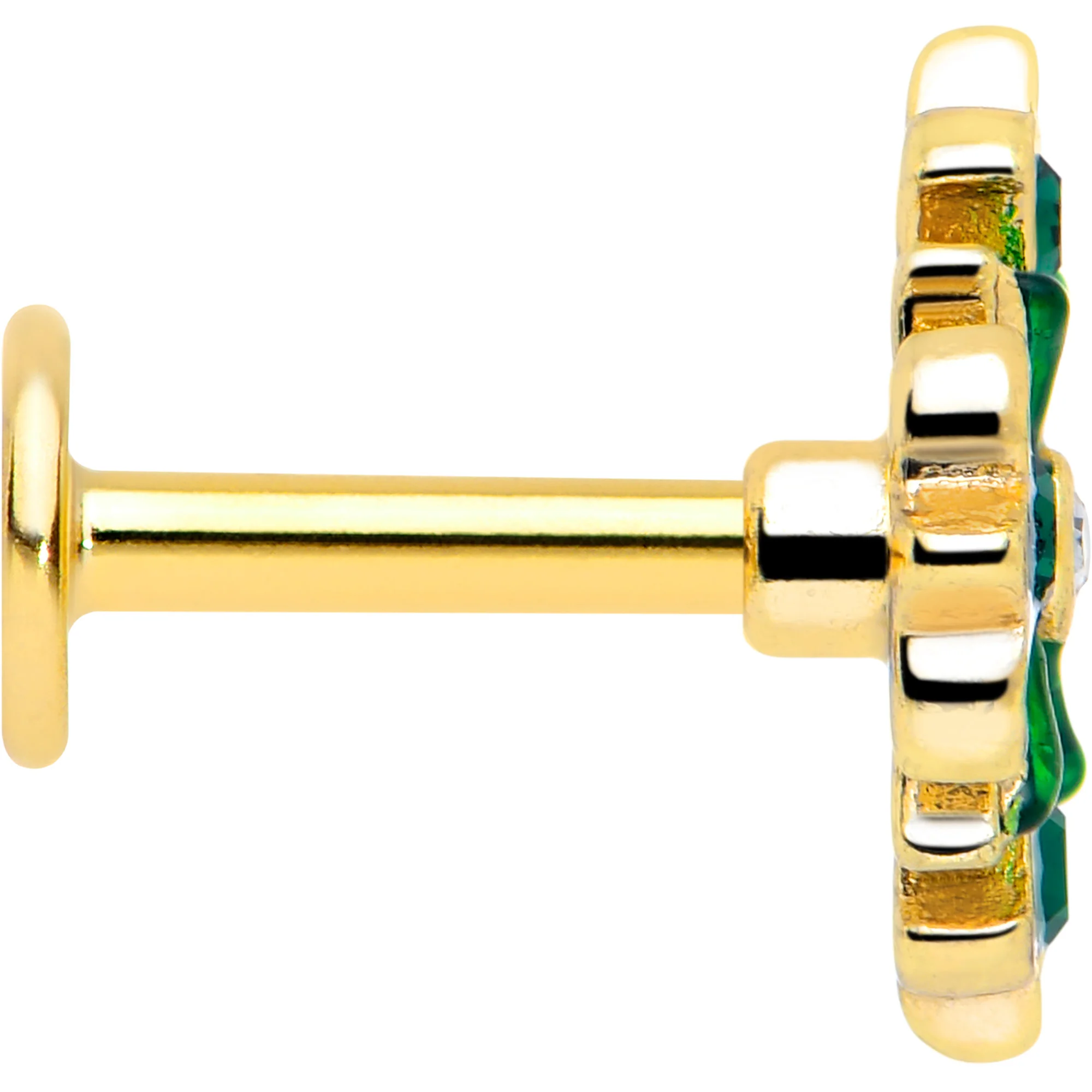 16G 1/4 Green Gem Gold Tone Flower Wreath Flatback Stud - Image 4