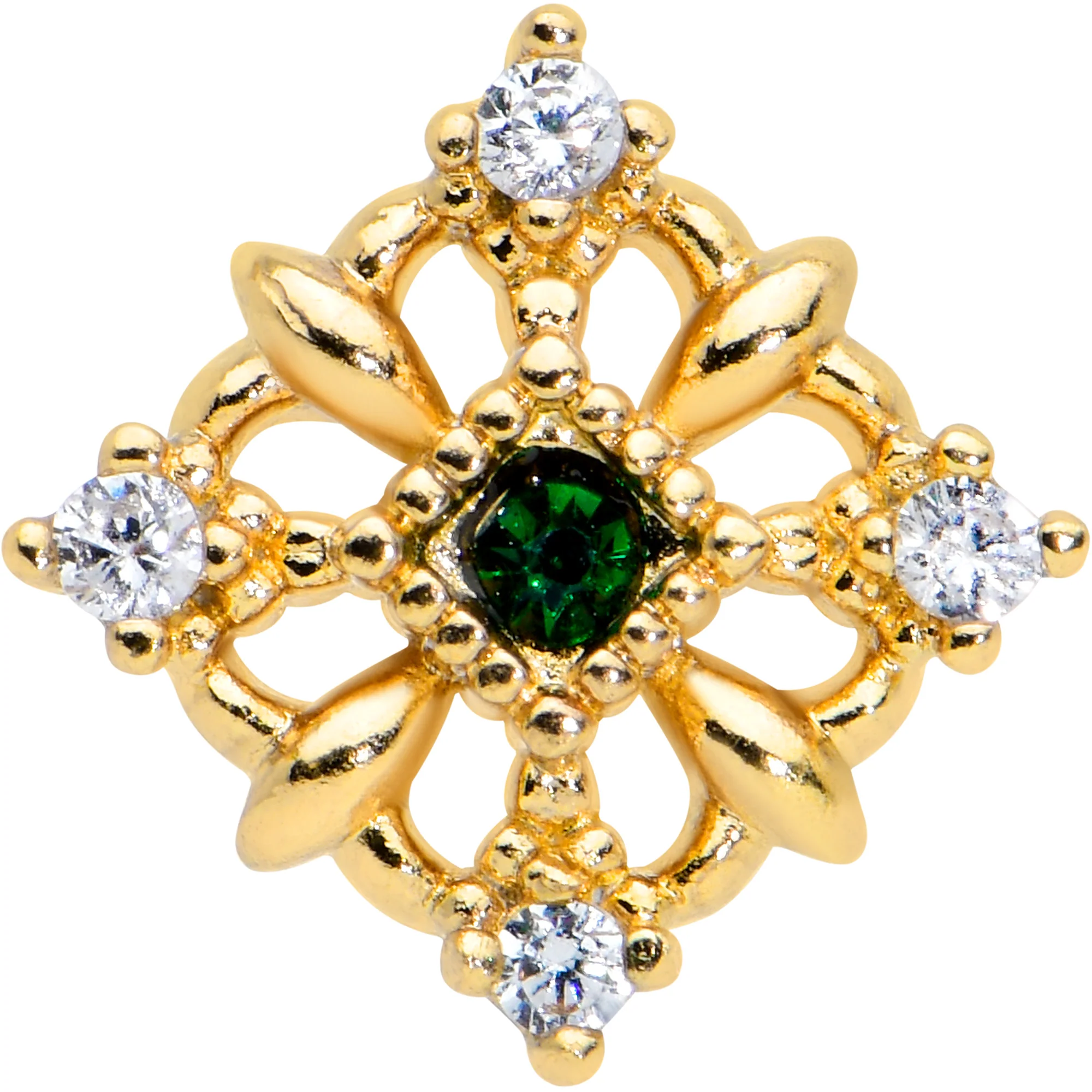 16G 1/4 Green Gem Gold Tone Noble Square Cartilage Tragus Earring - Image 2