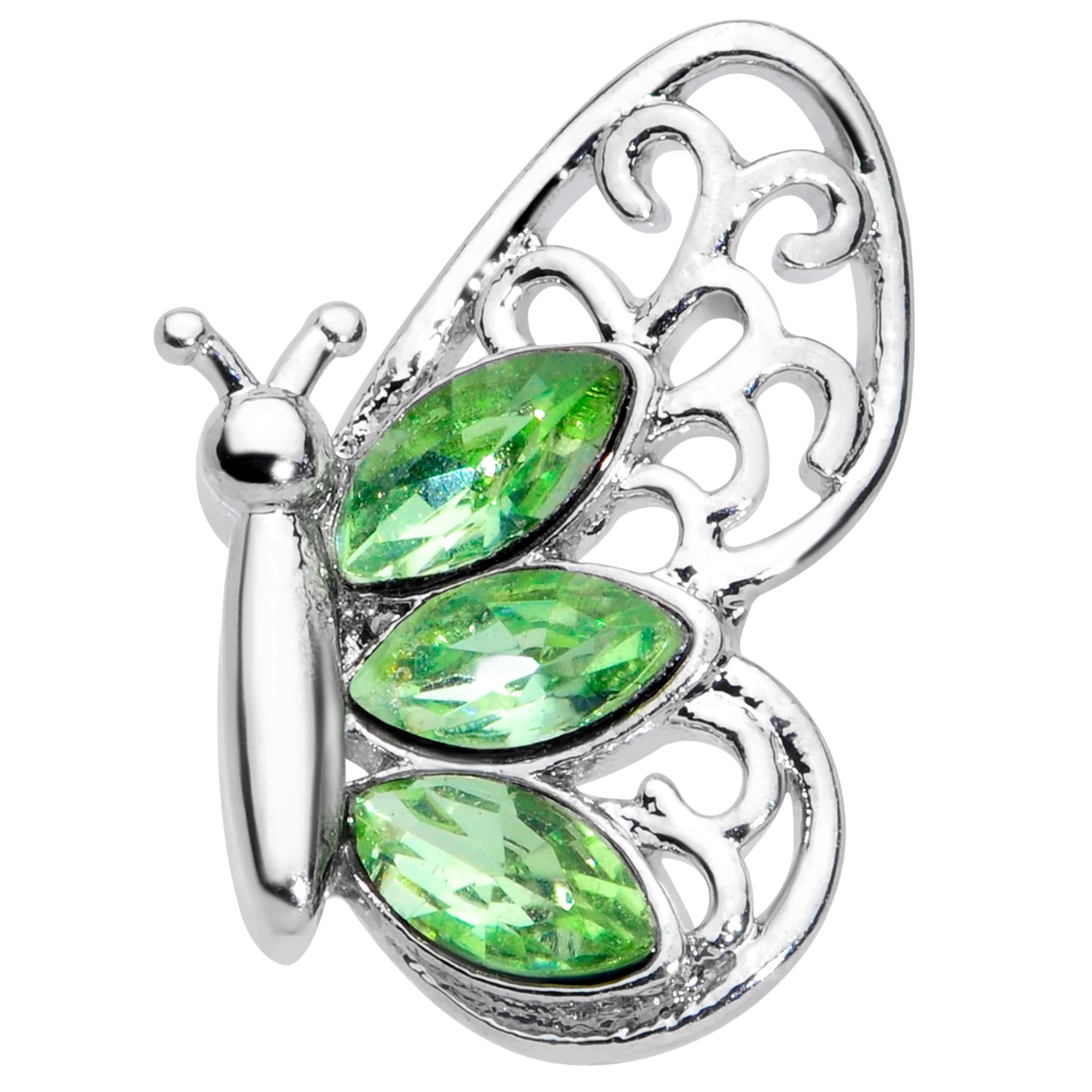 16G 1/4 Green Gem Lacy Butterfly Cartilage Tragus Earring - Image 2