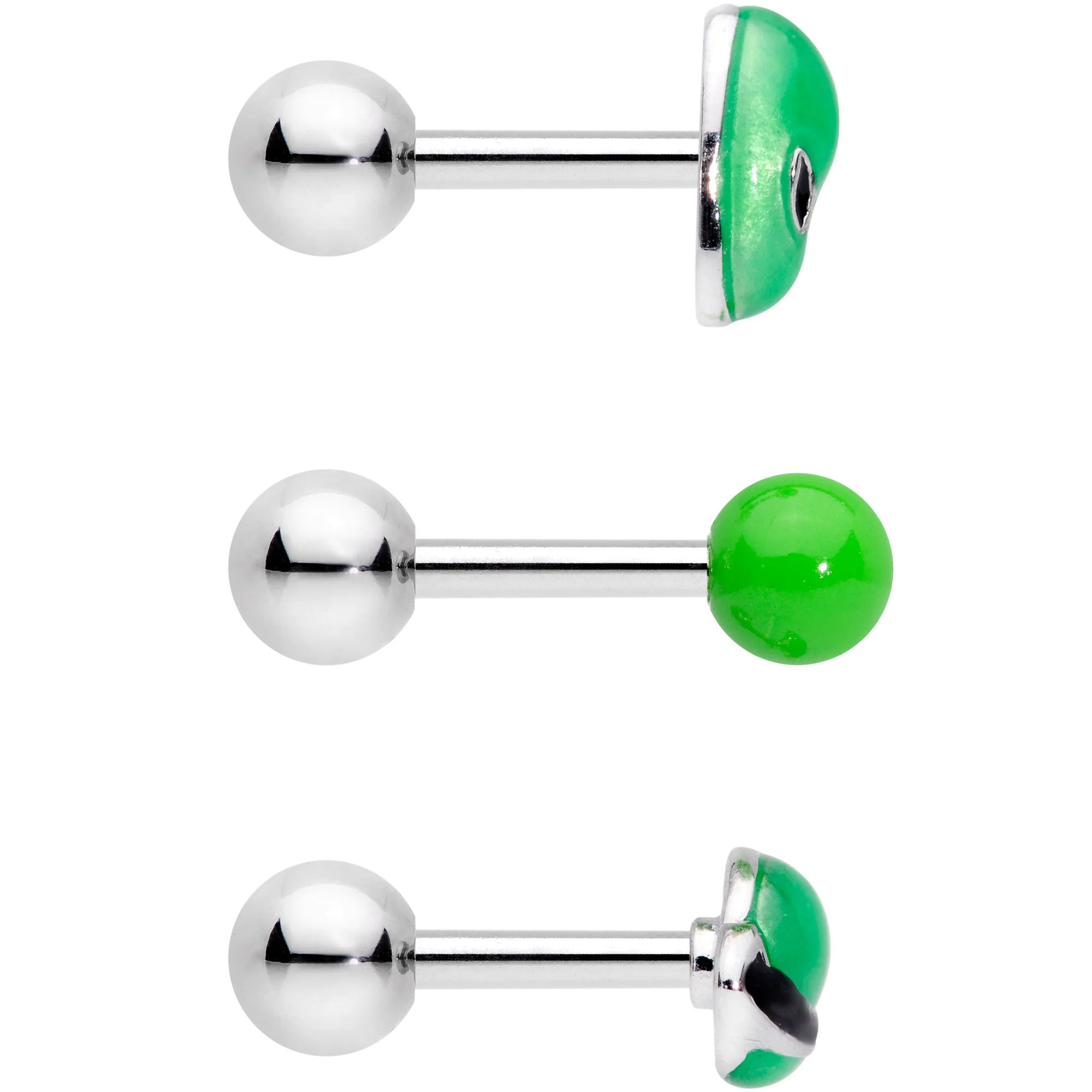 16G 1/4 Green Glow UFO Space Alien Cartilage Tragus Set of 3 - Image 3