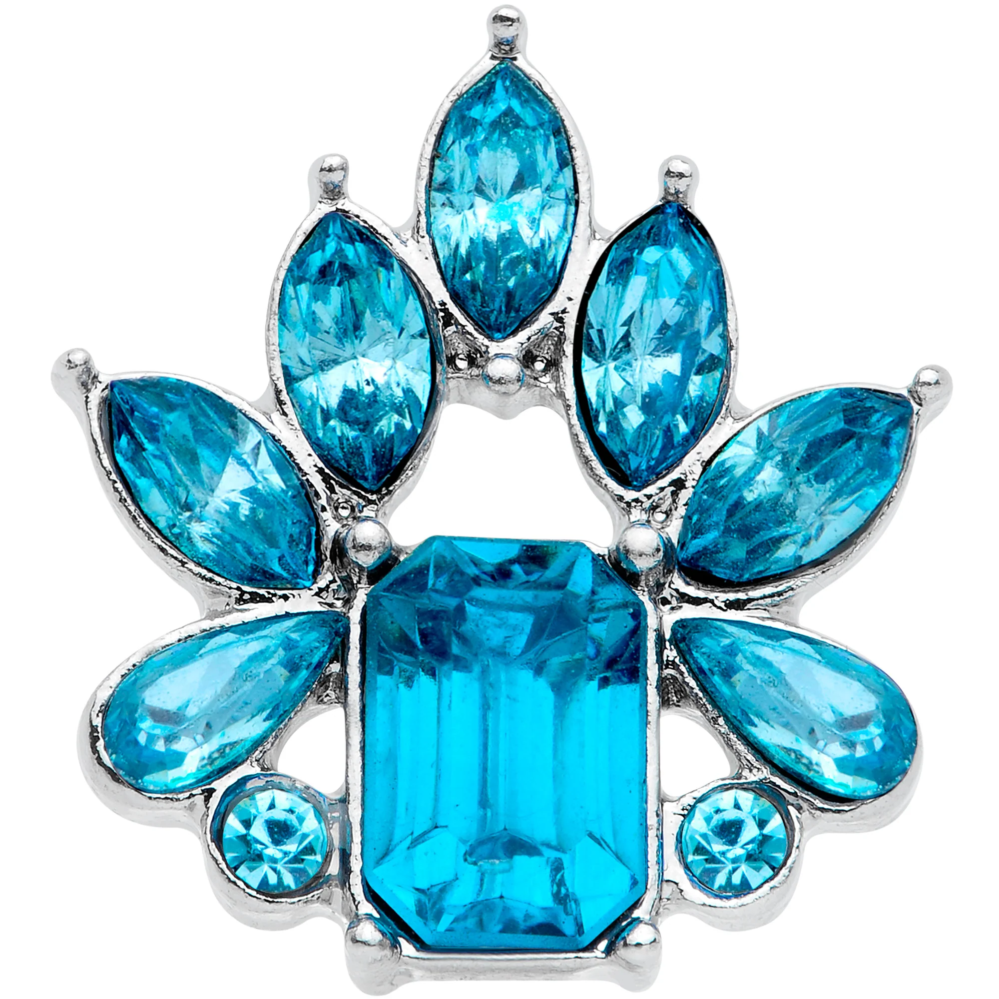 16G 1/4 Aqua Gem Tiara Flower Cartilage Tragus Earring - Image 2