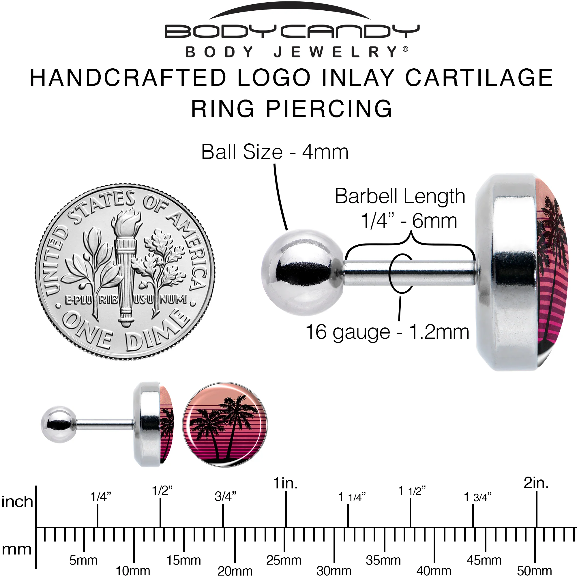 16G 1/4 Palm Tree Retro Sunset Tragus Cartilage Earring by Onyx O - Image 6