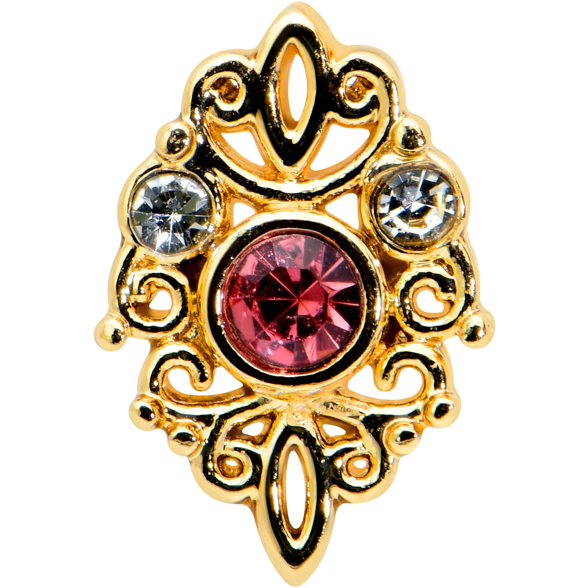 16G 1/4 Pink Clear Gem Gold Tone Lace Love Labret Monroe Tragus - Image 2