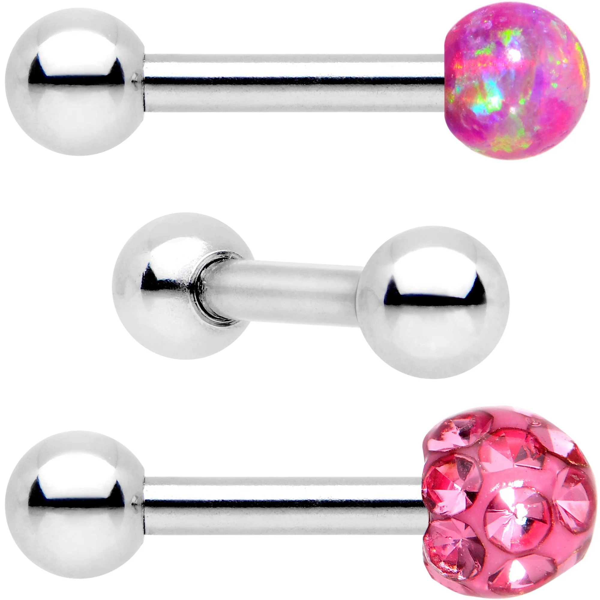16G 1/4 Pink Faux Opal Ball Cartilage Tragus Earring 3 Pack Set - Image 2