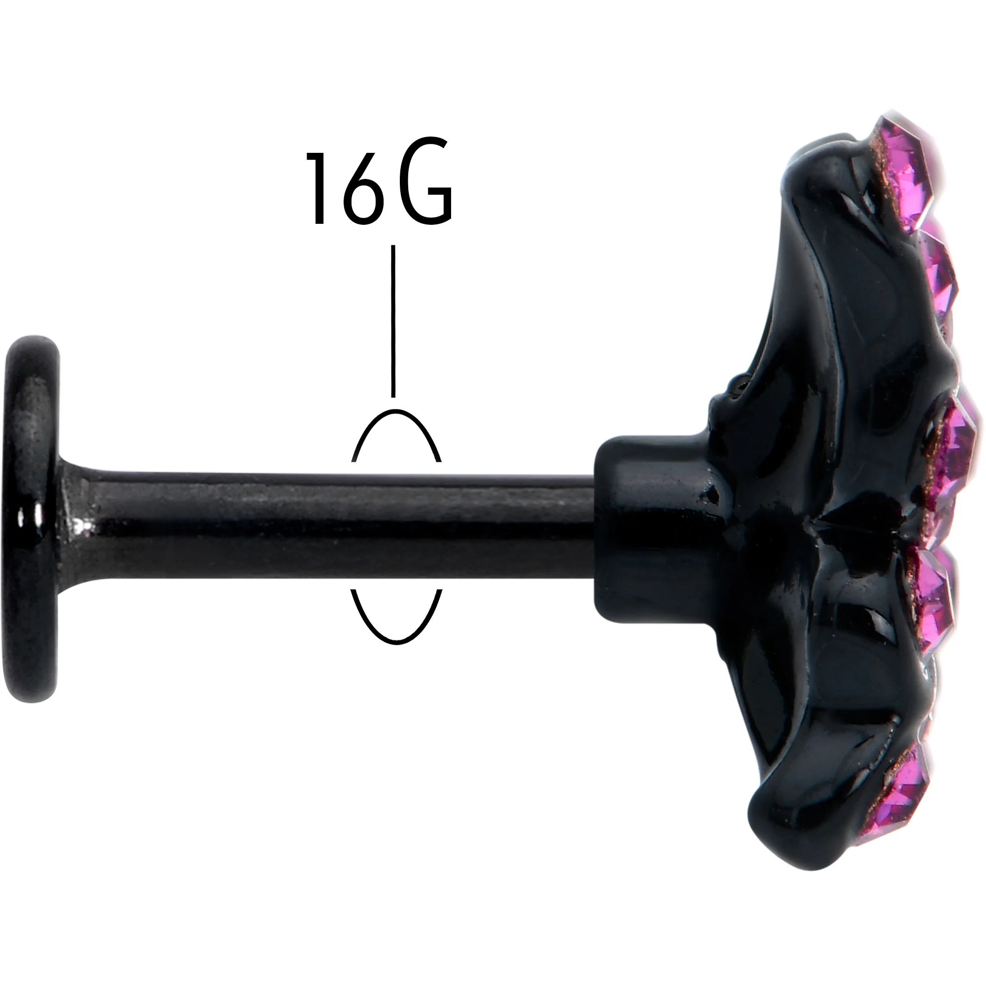 16G 1/4 Pink Gem Black Midnight Butterfly Labret - Image 5