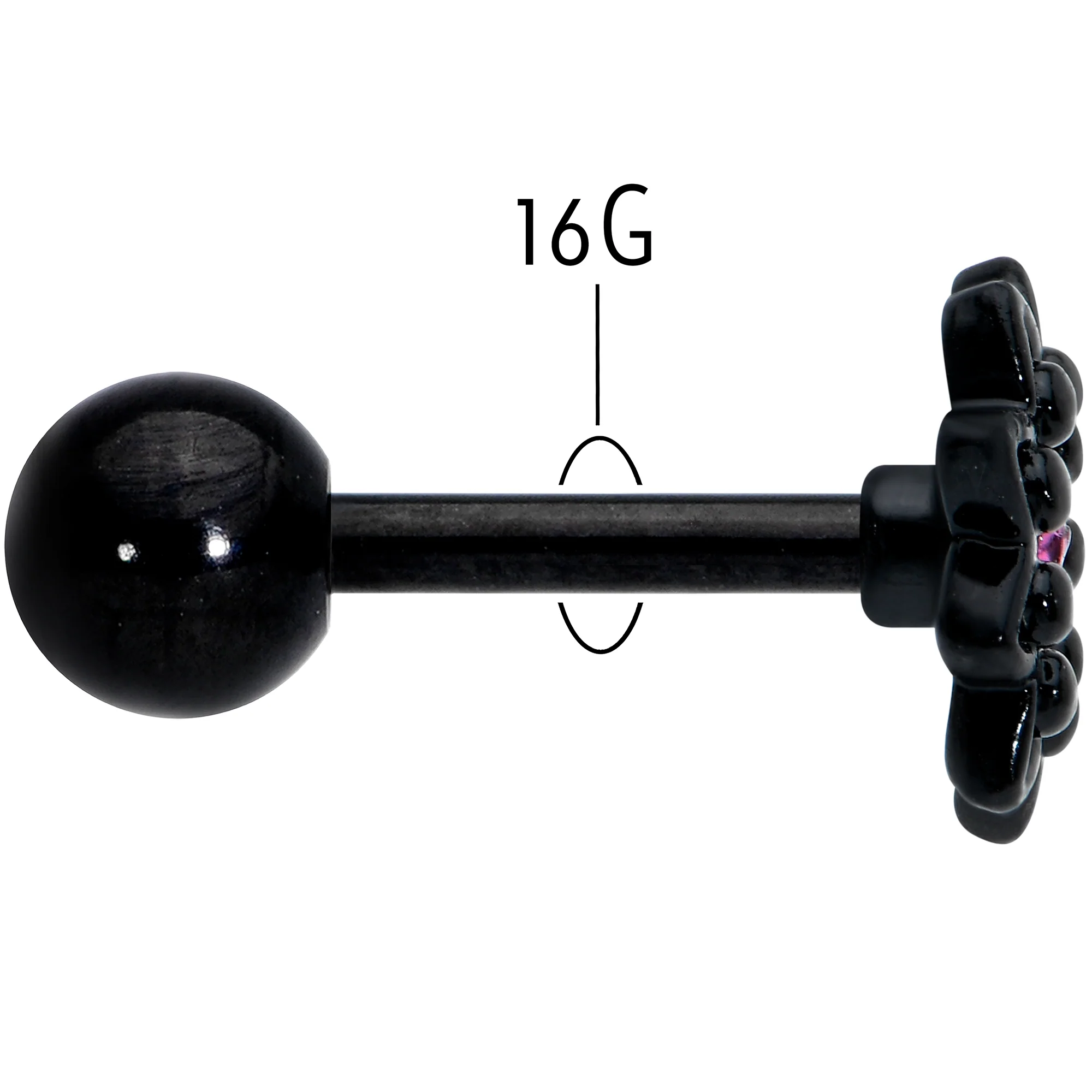 16G 1/4 Pink Gem Black Midnight Flower Cartilage Tragus Earring - Image 5