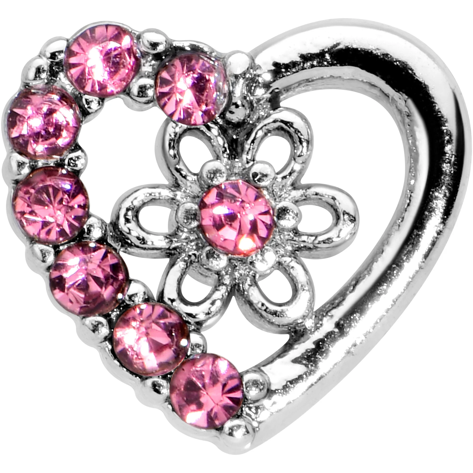 16G 1/4 Pink Gem Floral Hollow Heart Cartilage Tragus Earring - Image 2