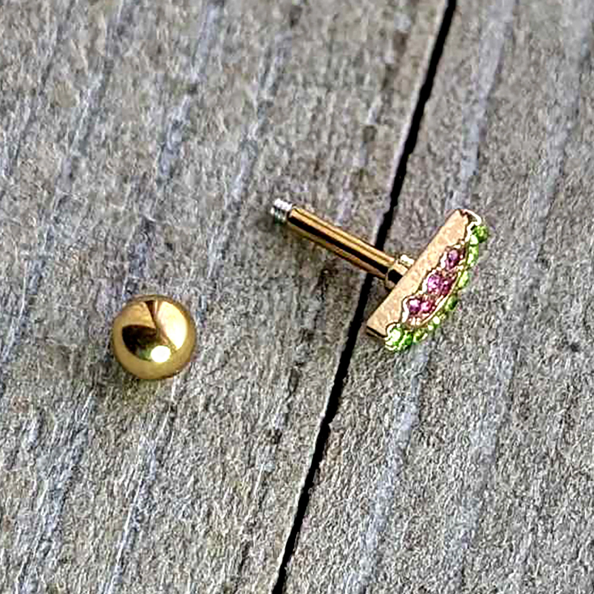 16G 1/4 Pink Gem Gold Hue Watermelon Yum Cartilage Tragus Earring - Image 7
