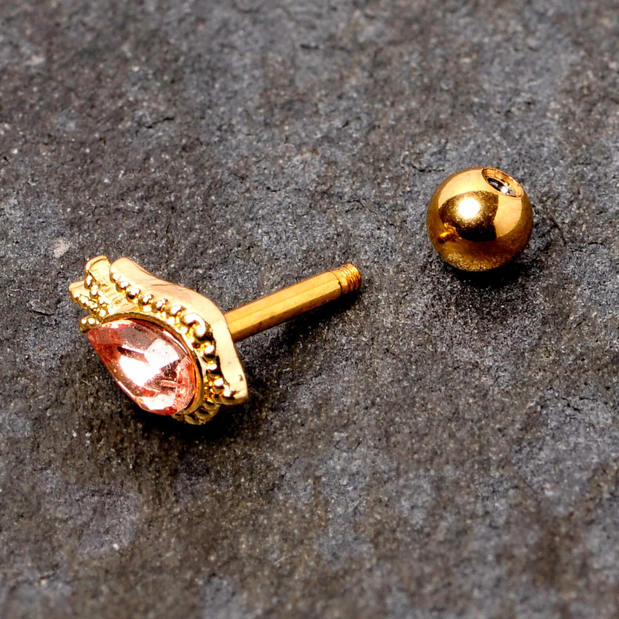 16G 1/4 Pink Gem Gold Tone Tulip Flower Cartilage Tragus Earring - Image 4
