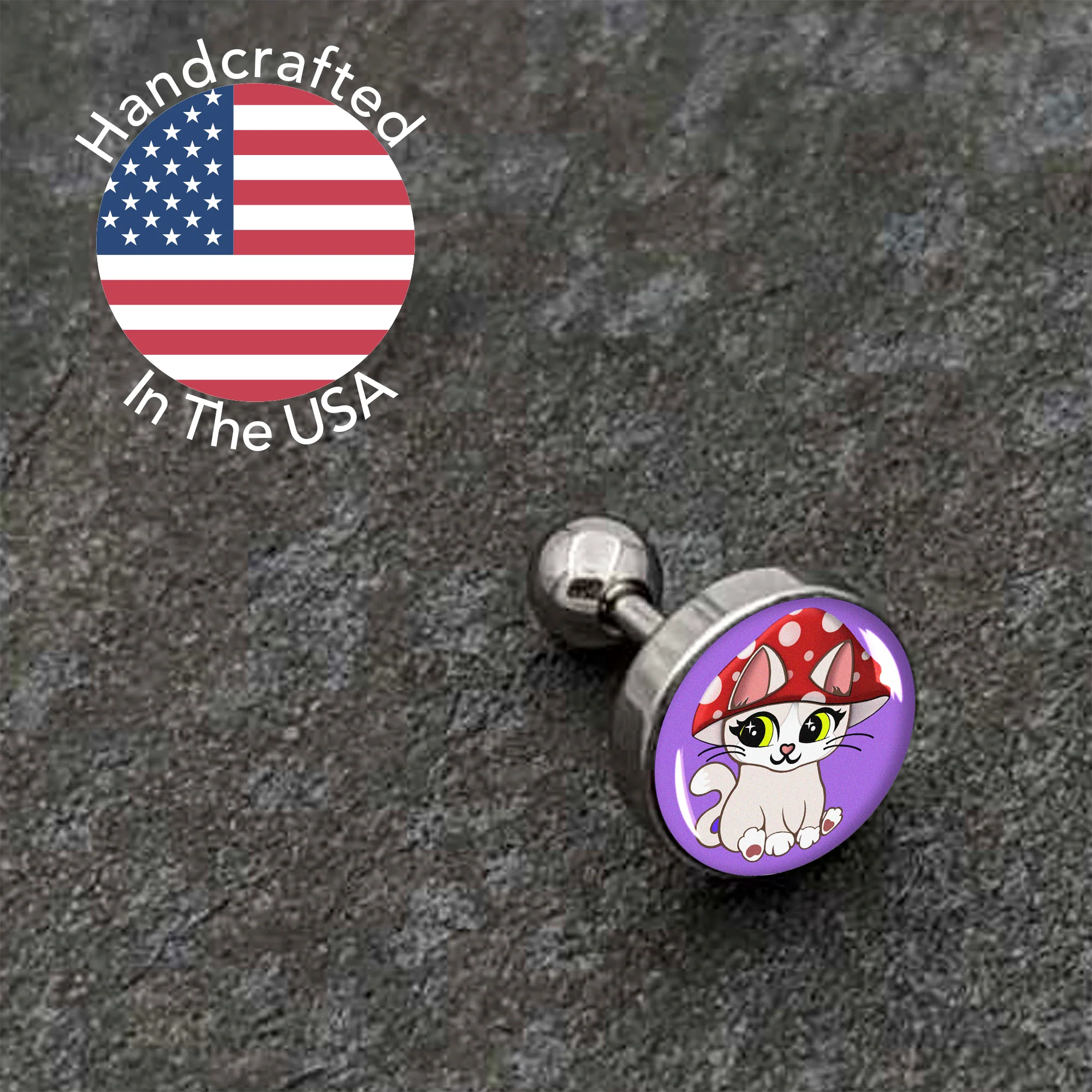 16G 1/4 Polka Dot Mushroom Hat Cat Cartilage Tragus Earring by Onyx O - Image 6
