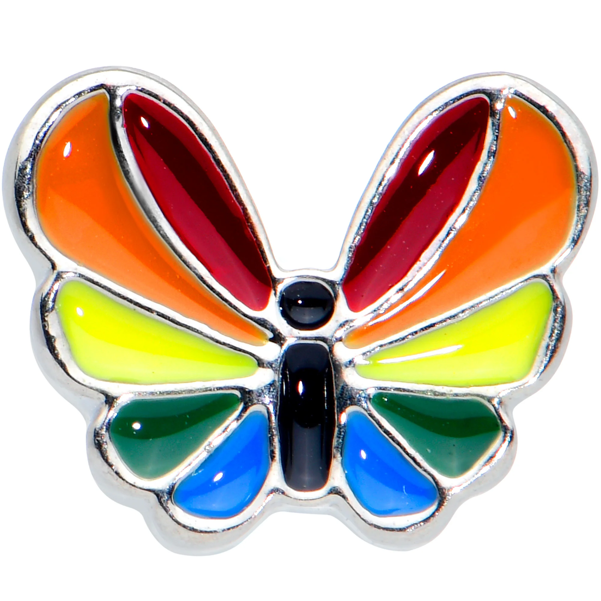 16G 1/4 Pride Rainbow Stripes Butterfly Cartilage Tragus Earring - Image 2