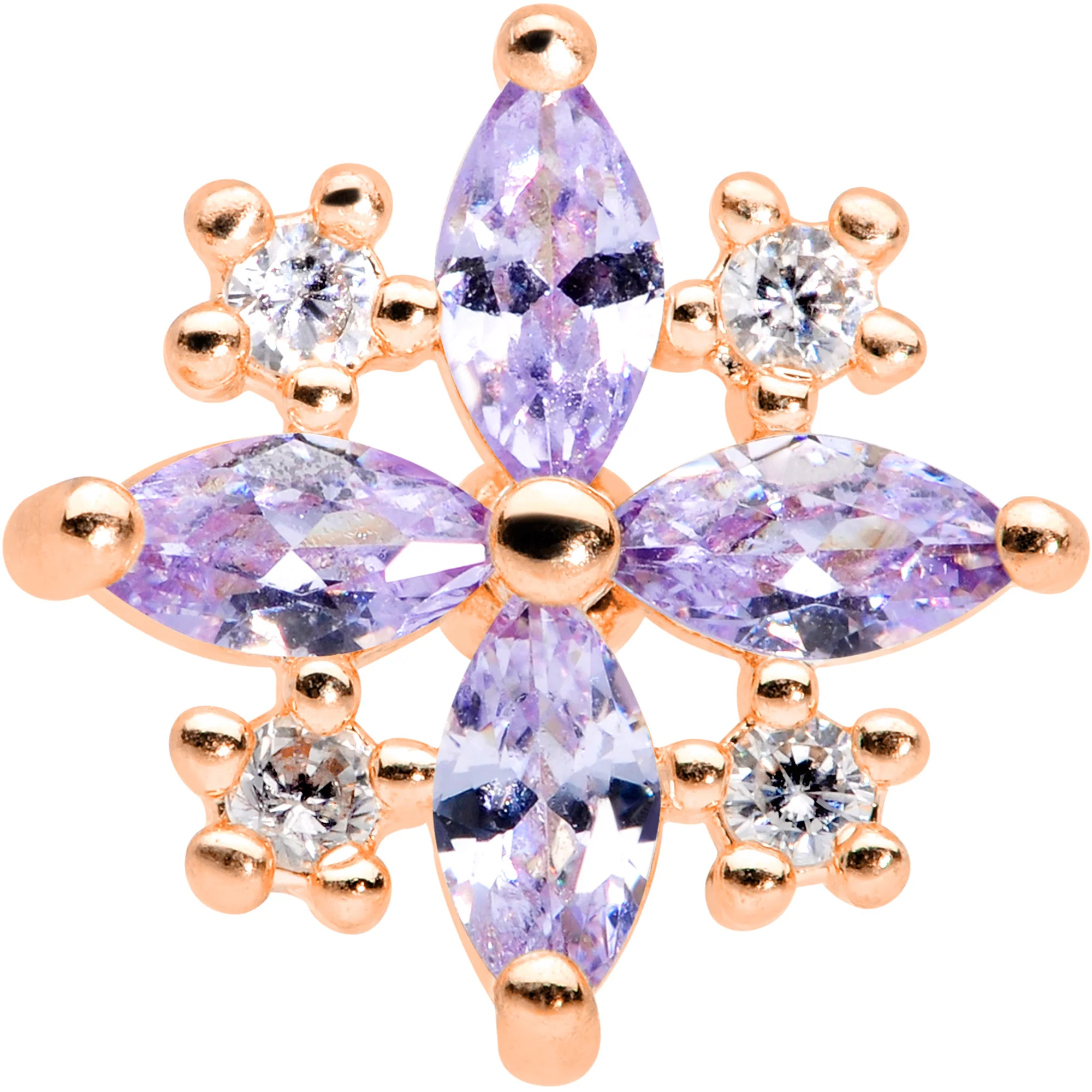 16G 1/4 Purple CZ Gem Rose Gold Tone Star Burst Cartilage Tragus - Image 2