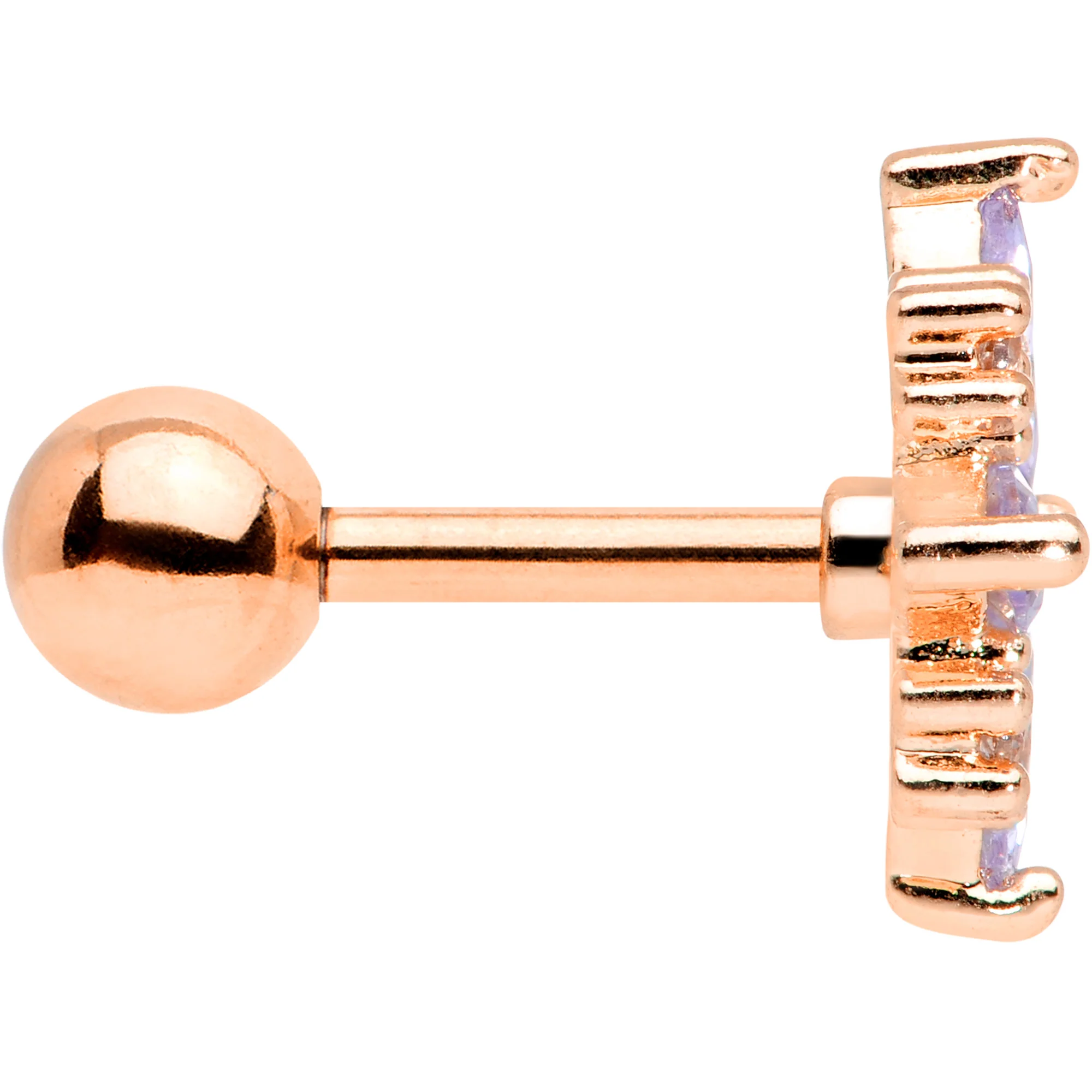 16G 1/4 Purple CZ Gem Rose Gold Tone Star Burst Cartilage Tragus - Image 3