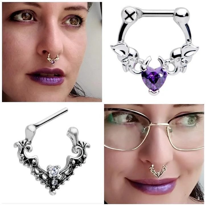 16G 1/4 Purple Heart Gem Royal Valentine Cartilage Clicker - Image 2